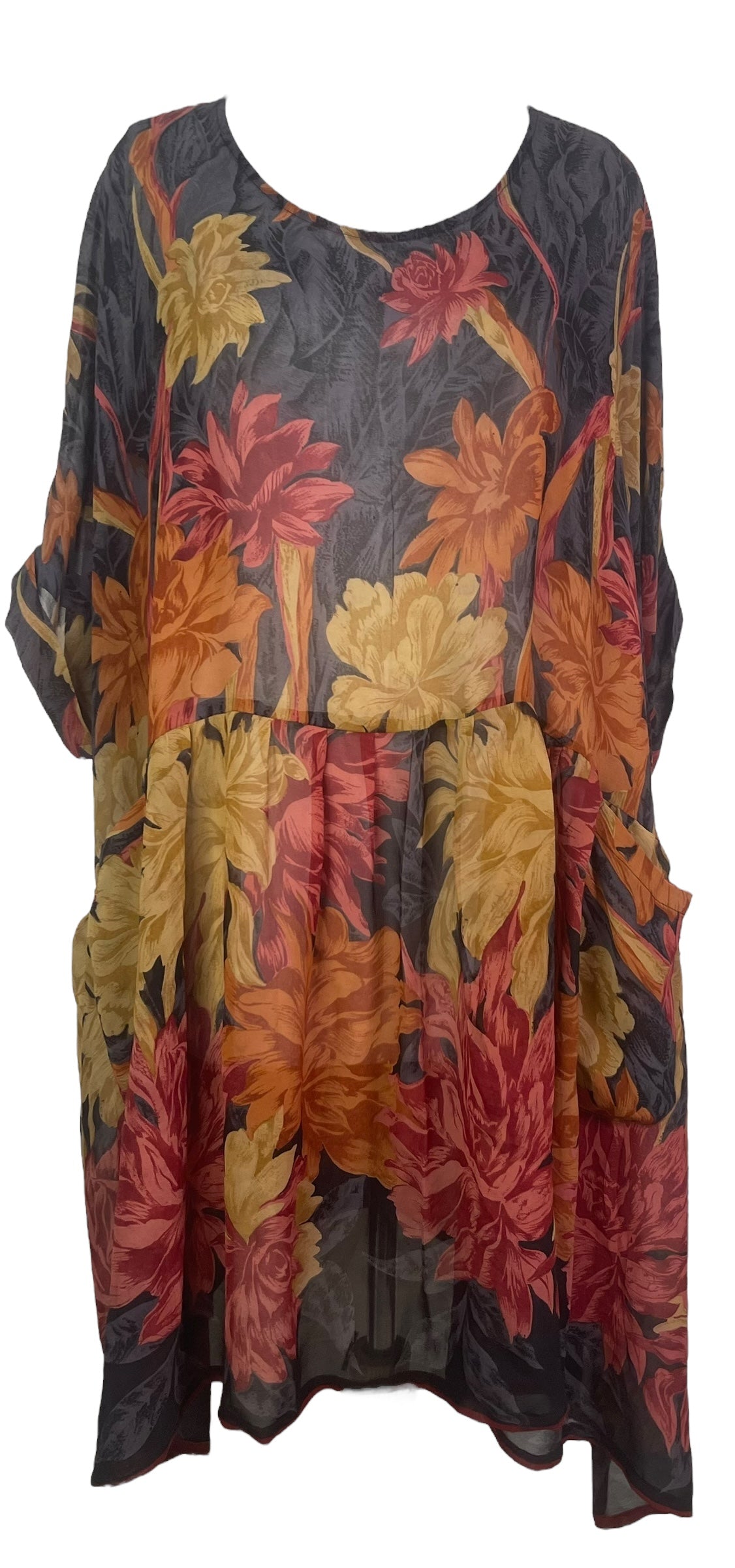 PRG8169 Sheer Wabi Sabi Pure Silk Boxy Babydoll Dress