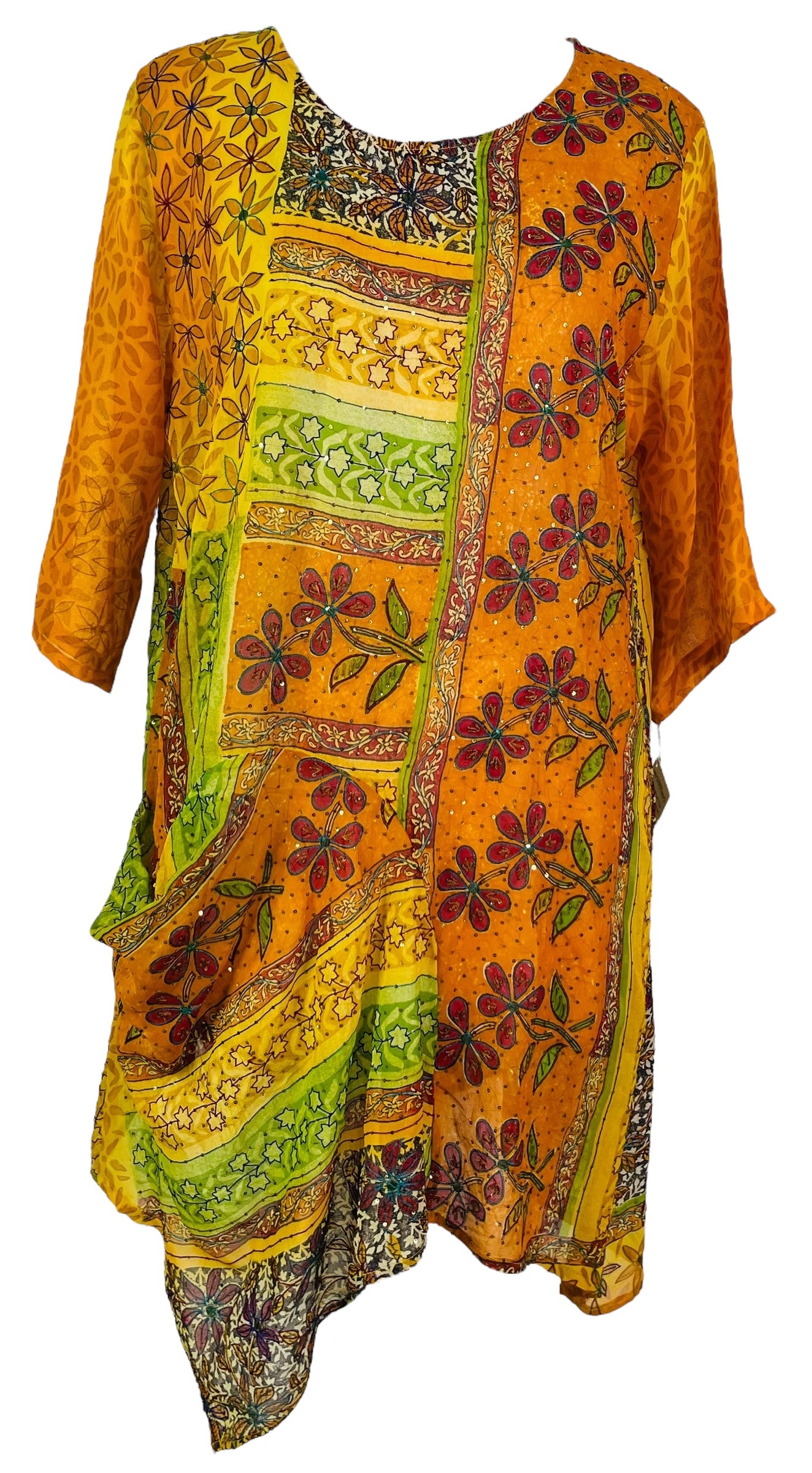 PRG6806 Sheer Avatar Pure Silk Self Pocket Tunic Dress