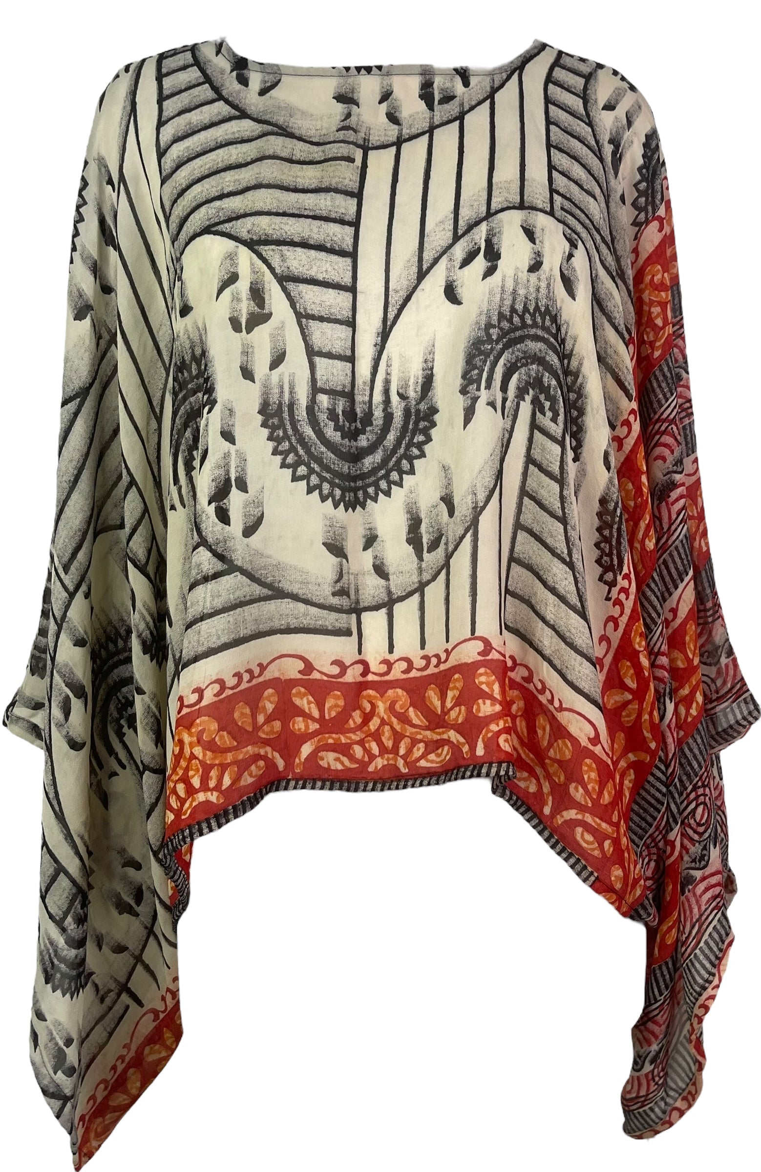 PRG8204 Sheer Wabi Sabi Pure Silk Kimono-Sleeved Top