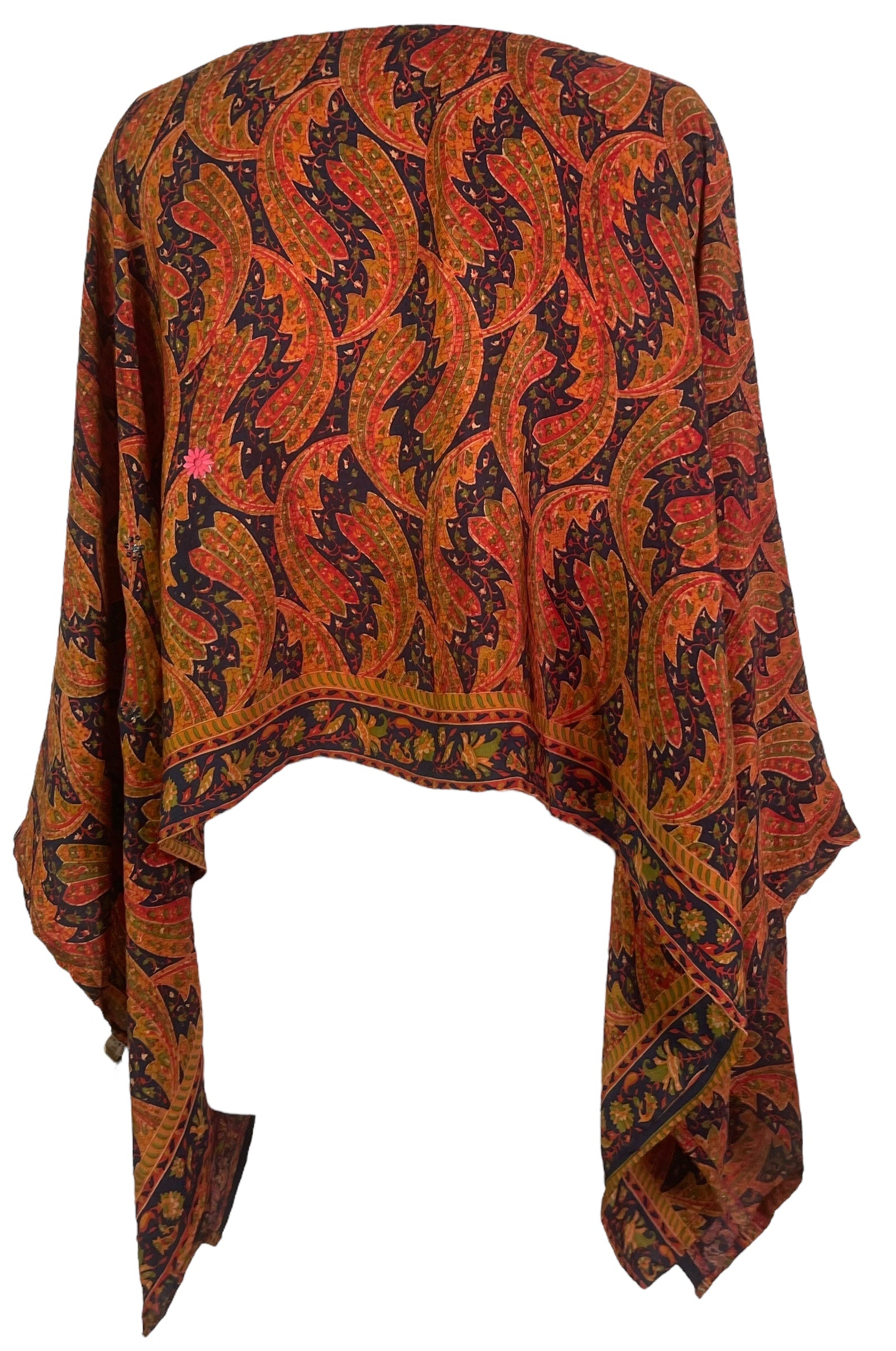 PREVIEW PRC7976 Avatar Pure Silk Capelet Poncho by DECEMBER2025 – Handmade ethical Poncho from sariKNOTsari using upcycled silk. Designed in Canada for travel and slow fashion, loved from Toronto to LA to Sydney.