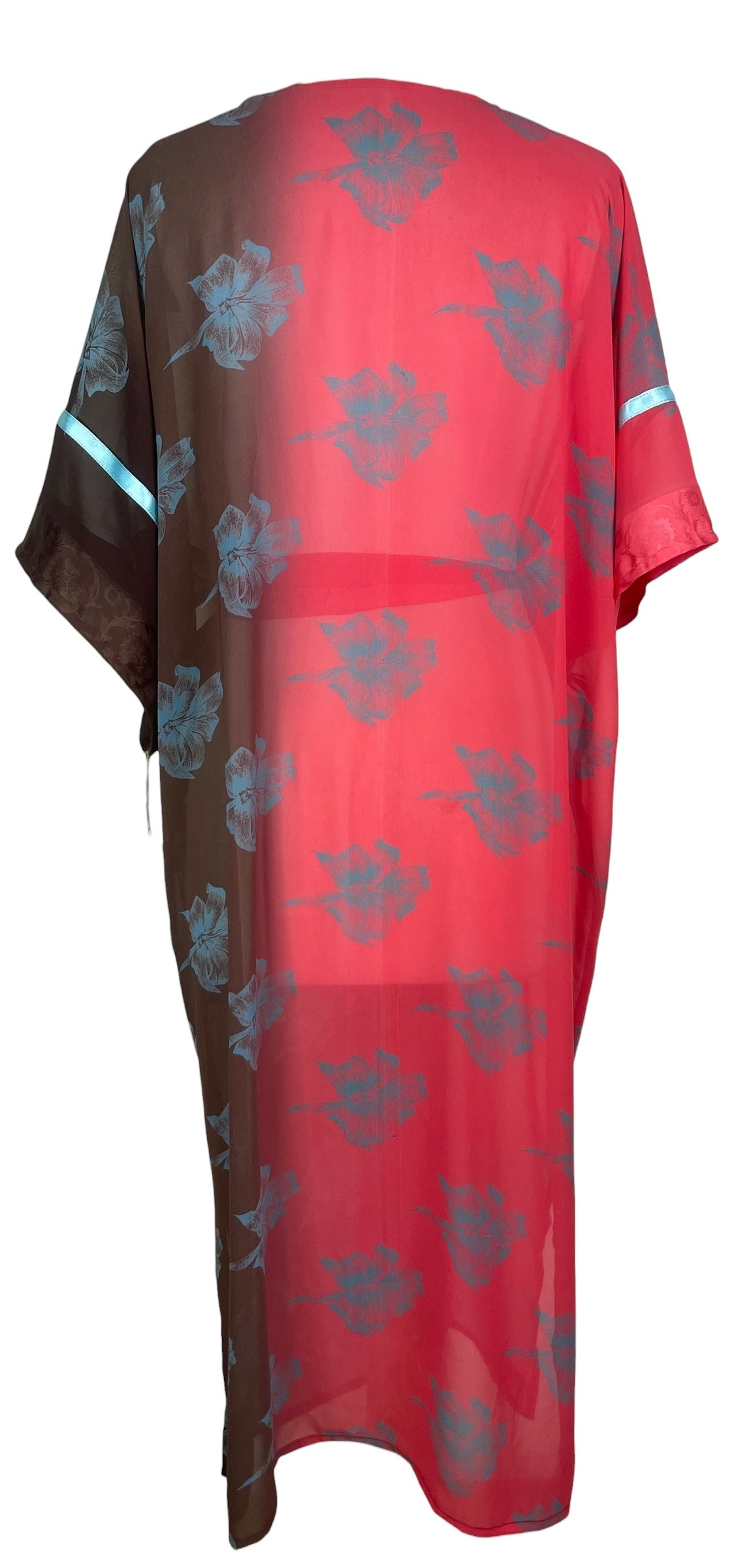 PRG8567 Sheer Avatar Long Pure Silk Kimono Sleeved Duster with Belt