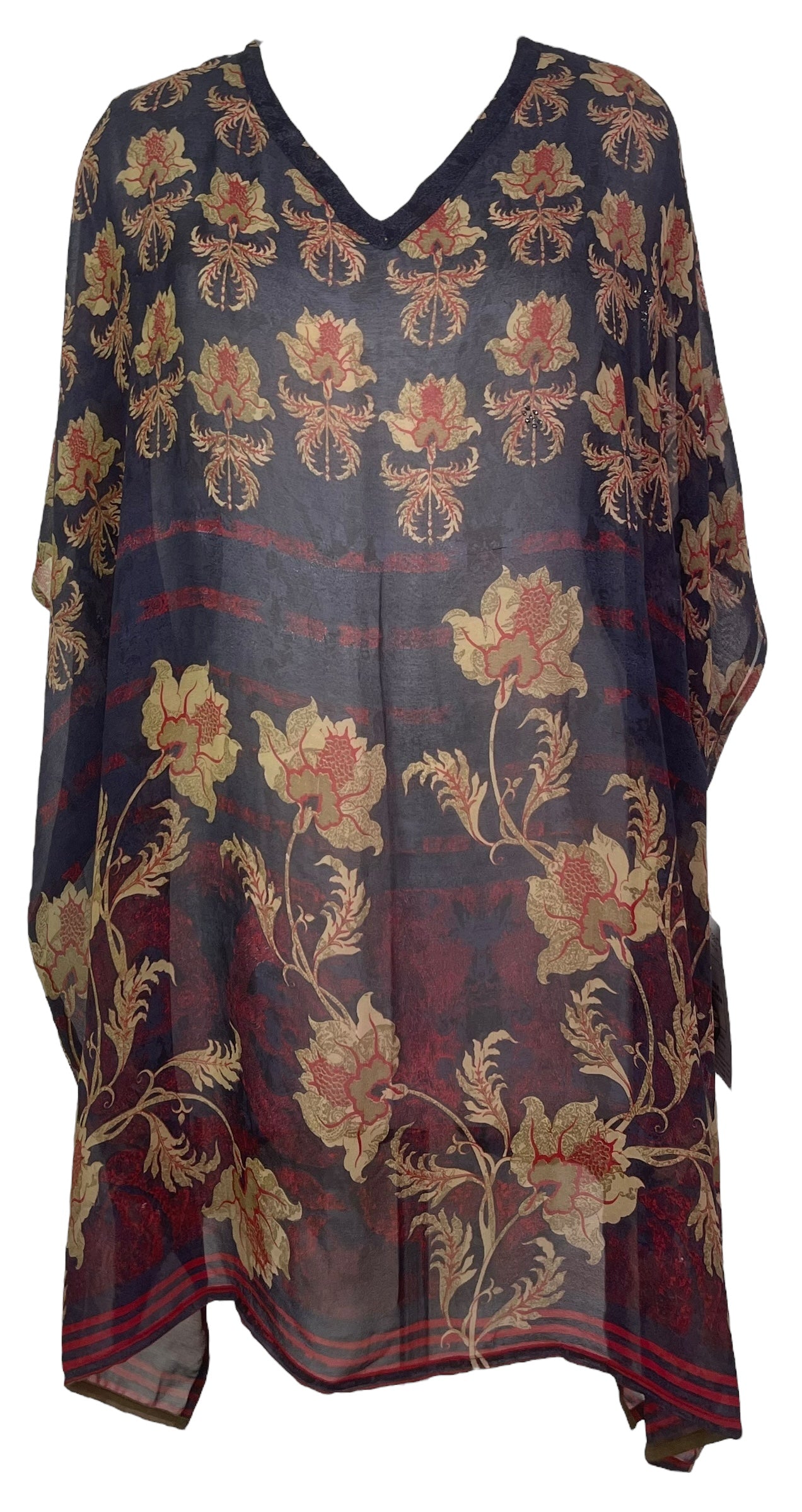 PRG8036 Sheer Avatar Pure Silk Short Kaftan Tunic with Slits