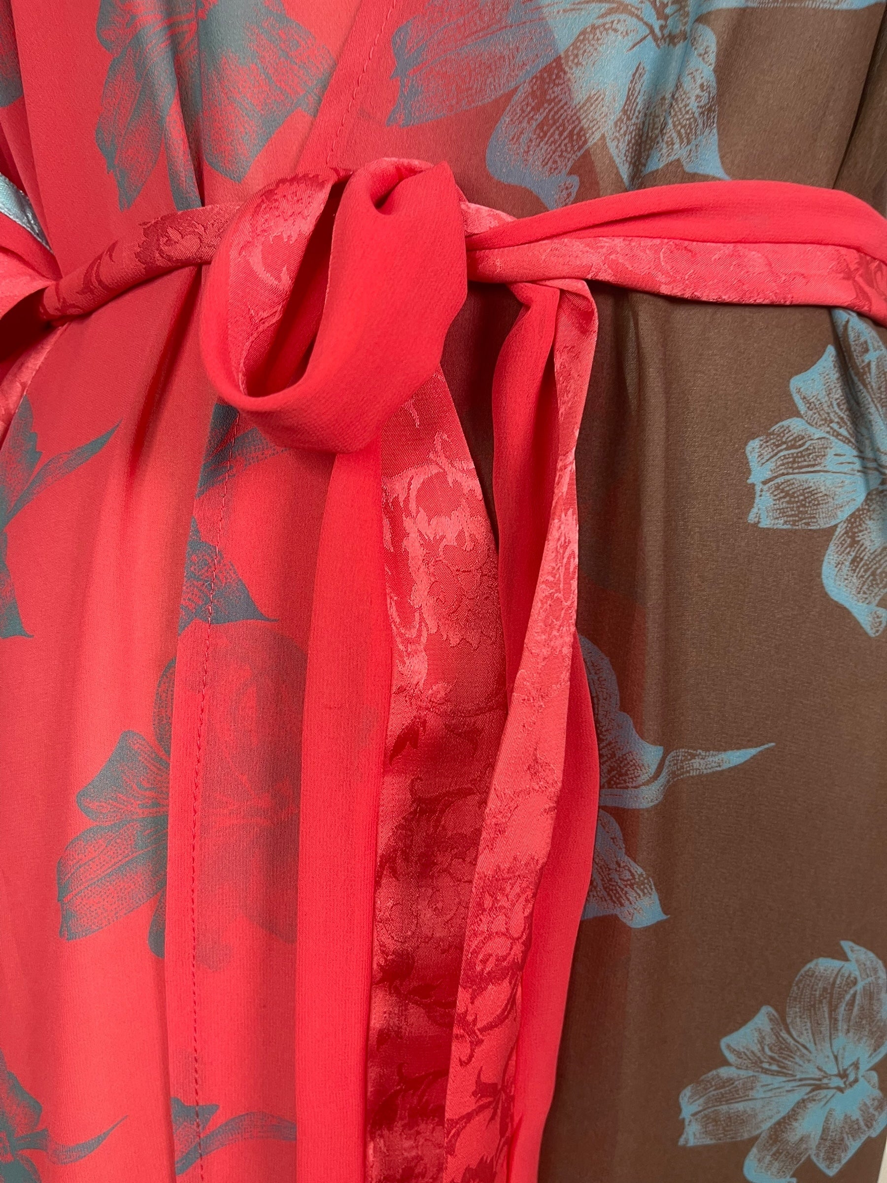 PRG8567 Sheer Avatar Long Pure Silk Kimono Sleeved Duster with Belt