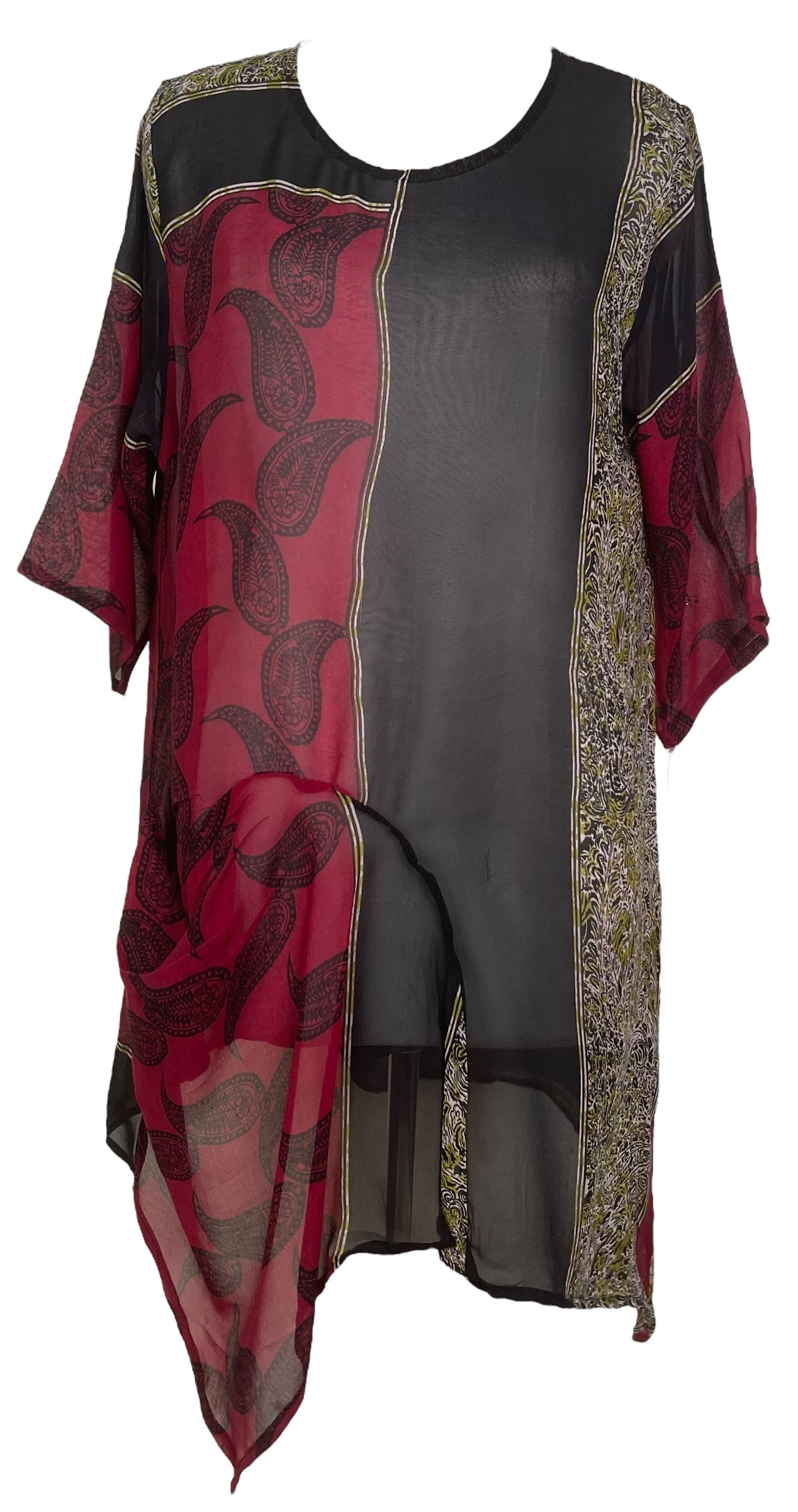 PRG7792 Sheer Wabi Sabi Pure Silk Self Pocket Tunic Dress