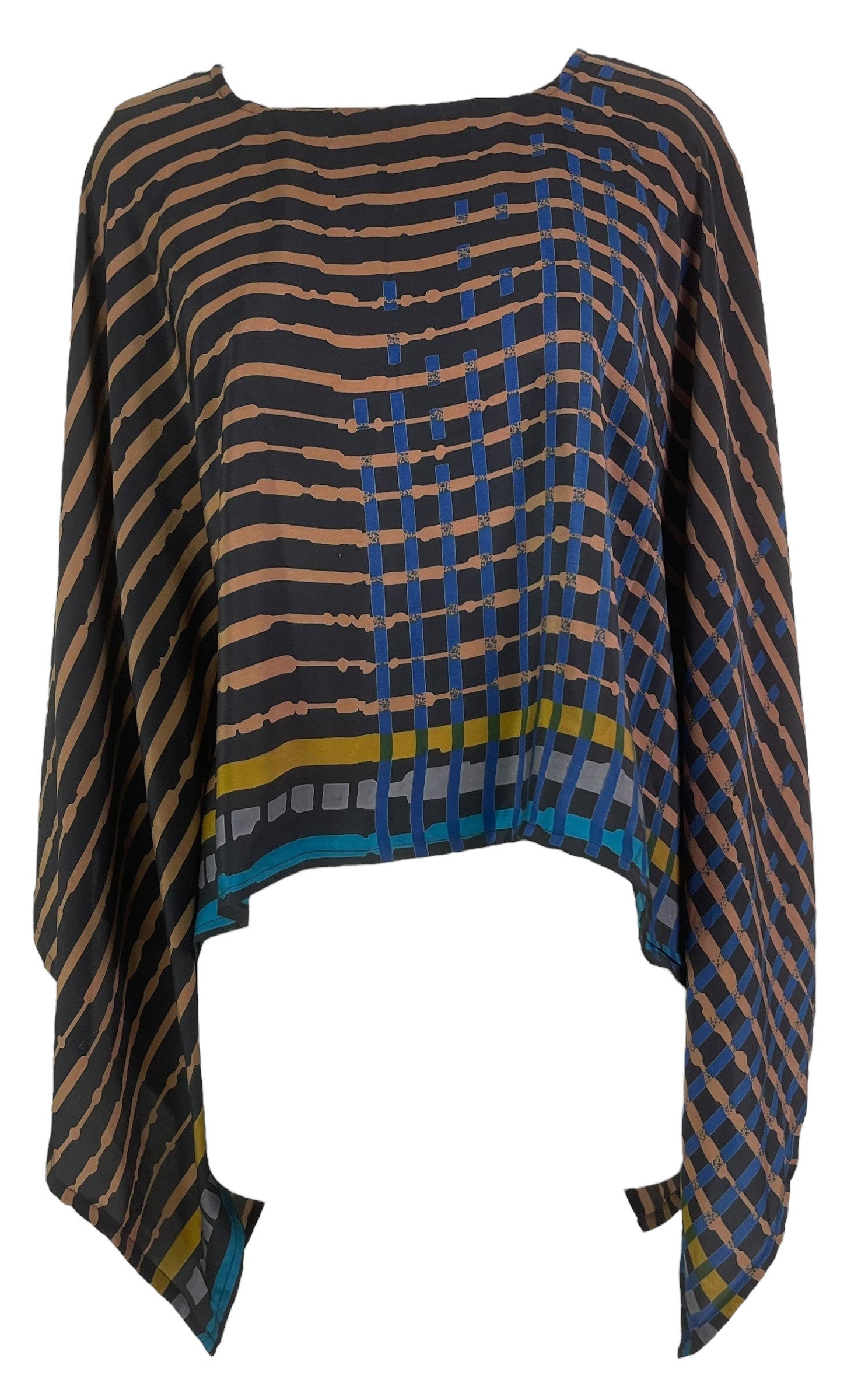 PREVIEW PRC7977 Avatar Pure Silk Capelet Poncho by DECEMBER2025 – Handmade ethical Poncho from sariKNOTsari using upcycled silk. Designed in Canada for travel and slow fashion, loved from Toronto to LA to Sydney.