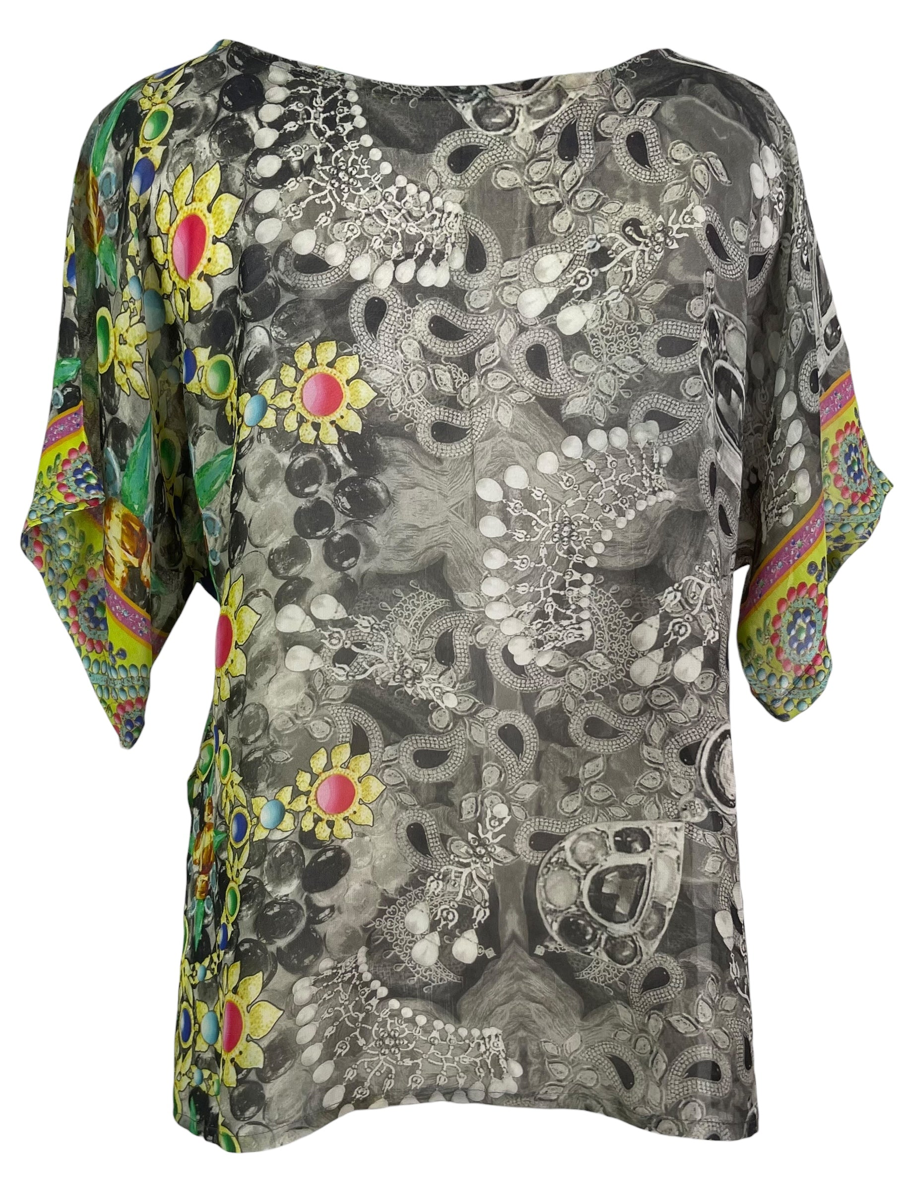 PRG8345 Sheer Wabi Sabi Pure Silk Side Slit Top