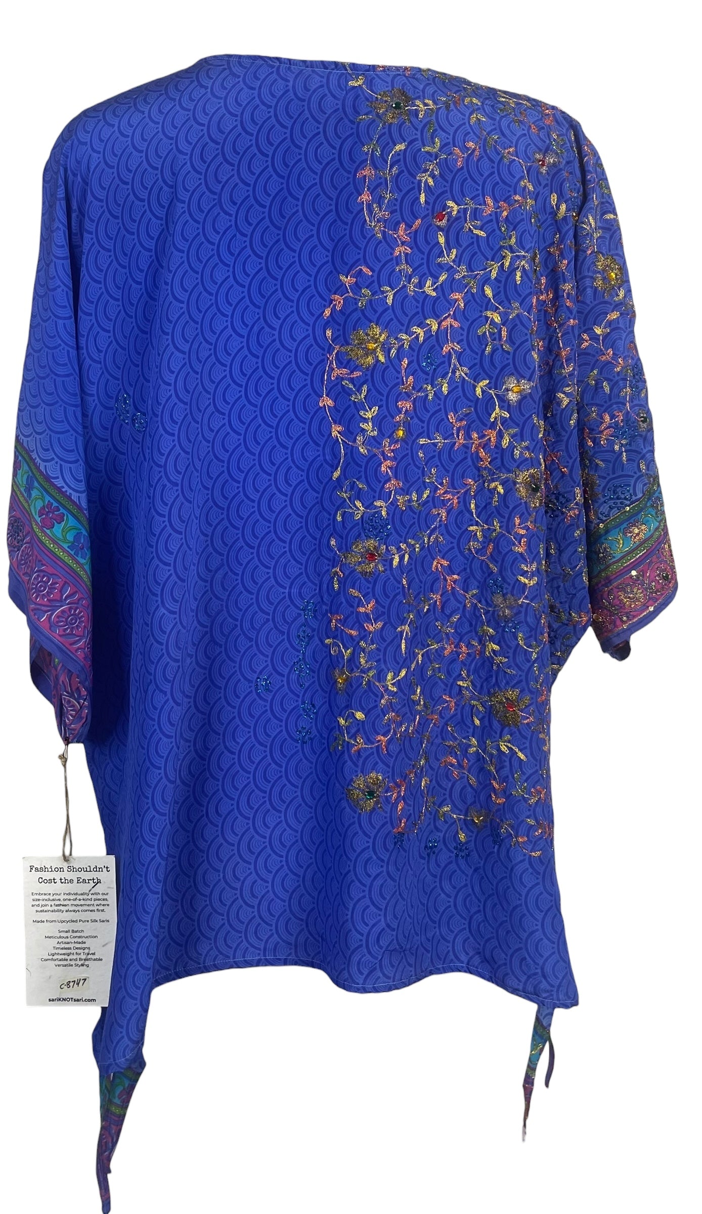 PREVIEW PRC8747 Avatar Pure Silk Long Tunic with Side Ties by MARCH2026 – Handmade ethical Side Tie Tunic from sariKNOTsari using upcycled silk. Designed in Canada for travel and slow fashion, loved from Toronto to LA to Sydney.