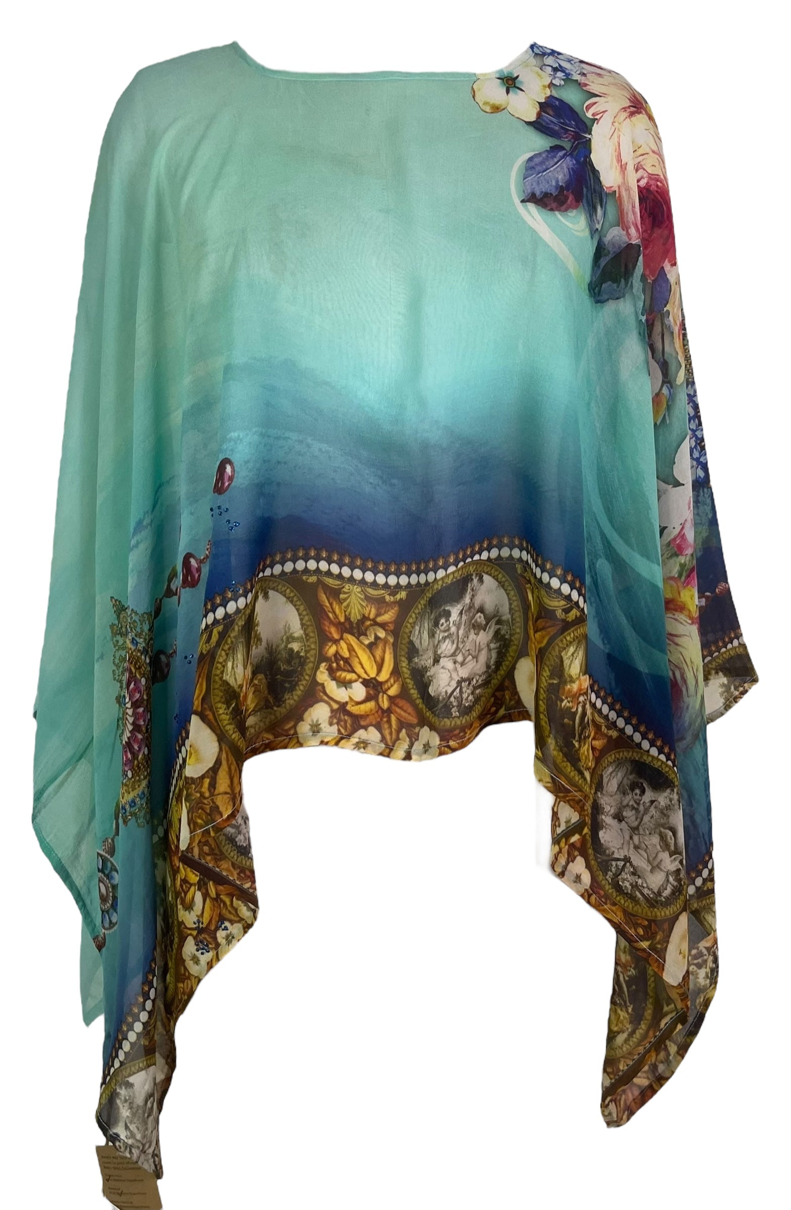 PREVIEW PRG8040B Sheer Pure Silk Wabi Sabi Capelet Poncho by DECEMBER2025 – Handmade ethical Poncho from sariKNOTsari using upcycled silk. Designed in Canada for travel and slow fashion, loved from Toronto to LA to Sydney.