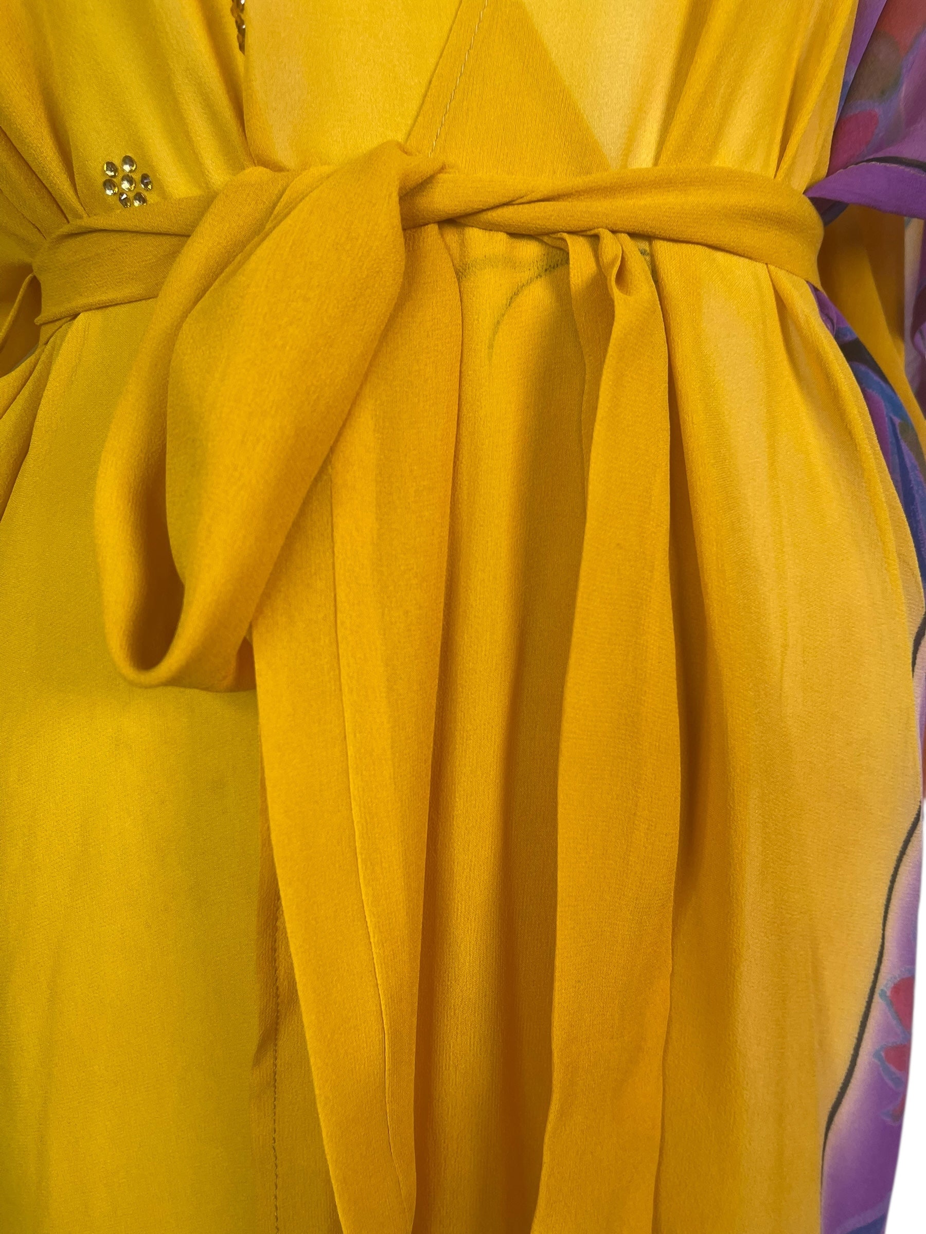 PRG8561 Sheer Avatar Long Pure Silk Kimono Sleeved Duster with Belt