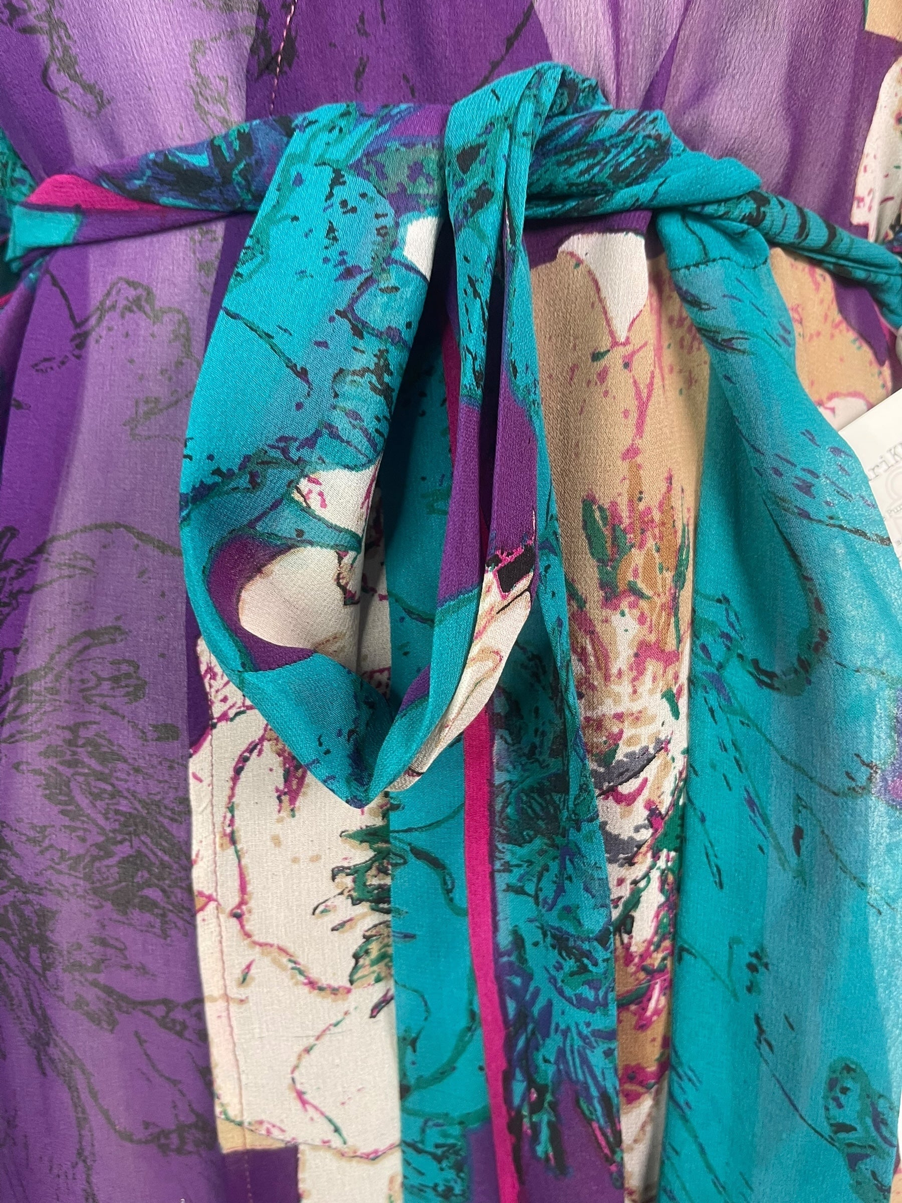 PREVIEW PRG8624 Sheer Avatar Pure Silk Kimono-Sleeved Jacket with Belt by FEBRUARY2026 – Handmade ethical Short Kimono from sariKNOTsari using upcycled silk. Designed in Canada for travel and slow fashion, loved from Toronto to LA to Sydney.