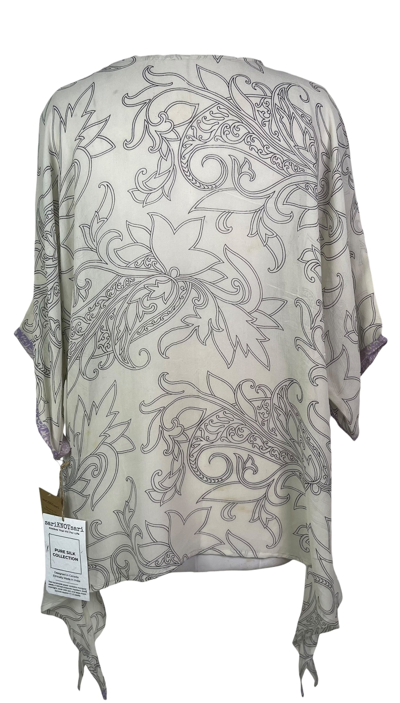 PRG8478 Sheer Wabi Sabi Pure Silk Long Tunic with Side Ties
