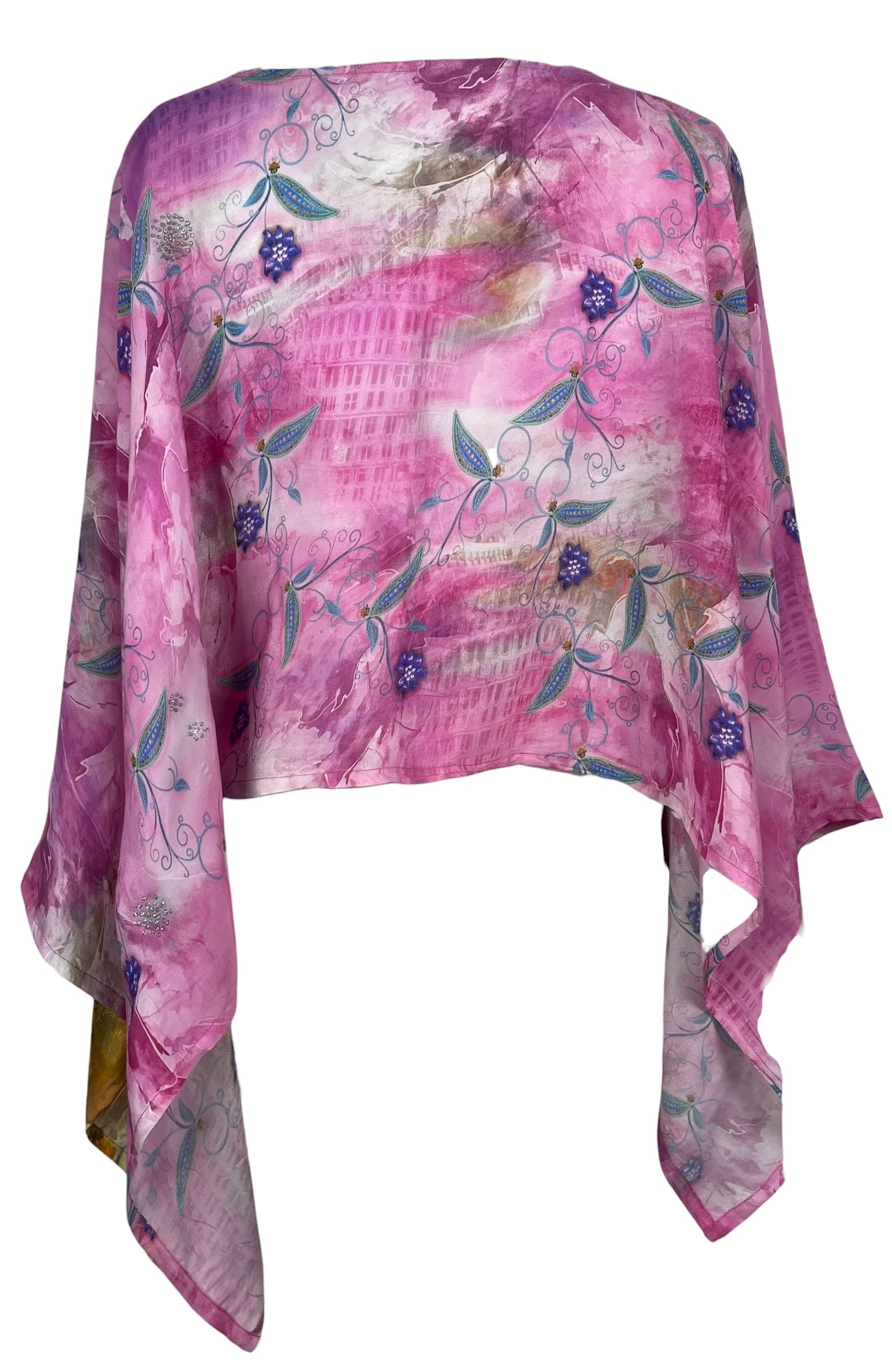 PREVIEW PRC8493  Avatar Pure Silk Capelet Poncho by FEBRUARY2026 – Handmade ethical Poncho from sariKNOTsari using upcycled silk. Designed in Canada for travel and slow fashion, loved from Toronto to LA to Sydney.