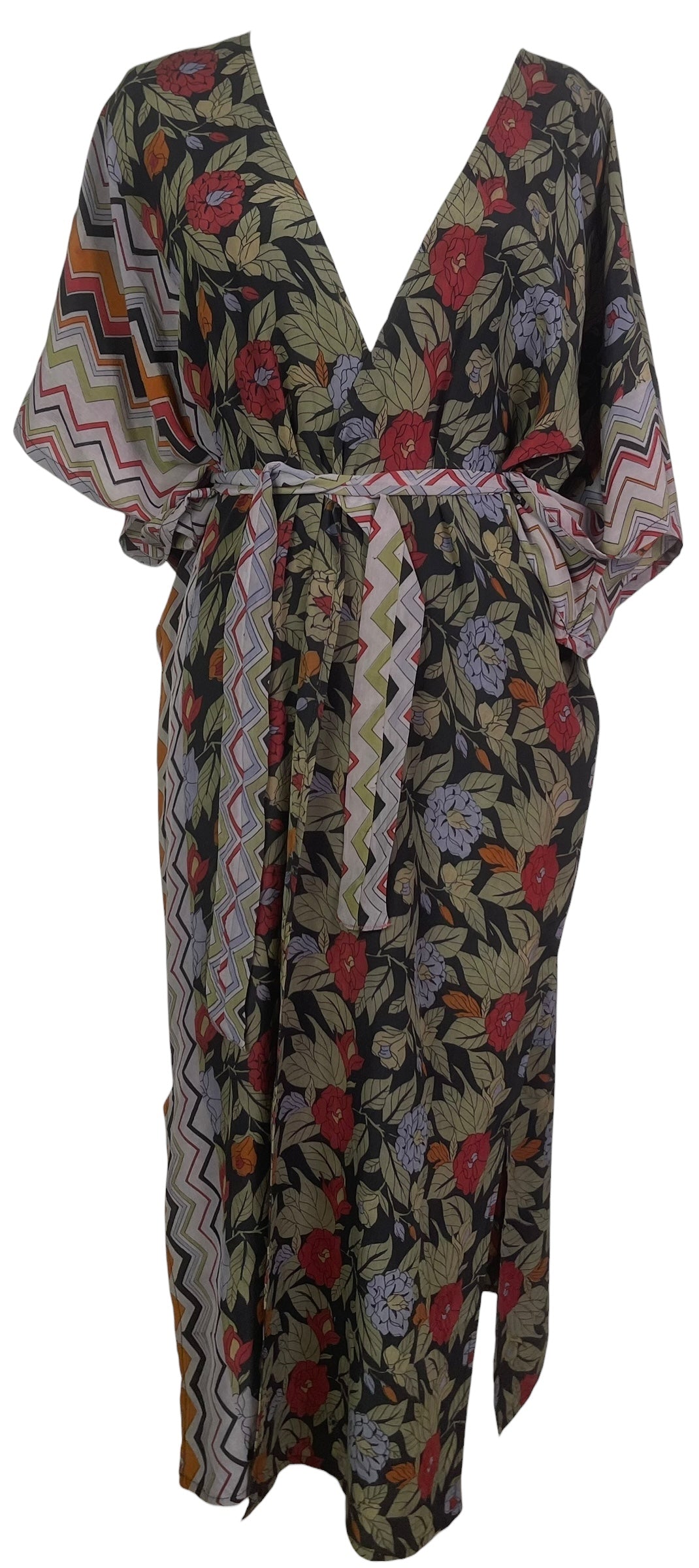 PRC8558 Wabi Sabi Pure Silk Kimono Sleeved Duster with Belt