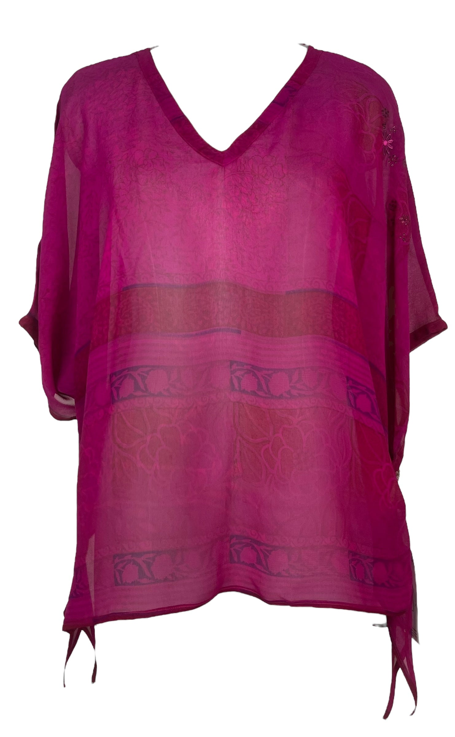 DEEANNS PRG8058 Sheer Avatar Pure Silk Long Tunic with Side Ties