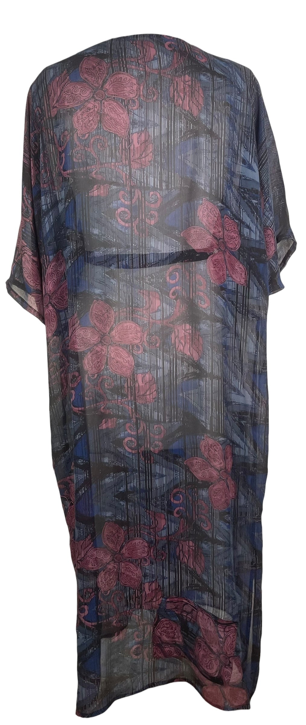 PRG8572 Sheer Avatar Long Pure Silk Kimono Sleeved Duster with Belt