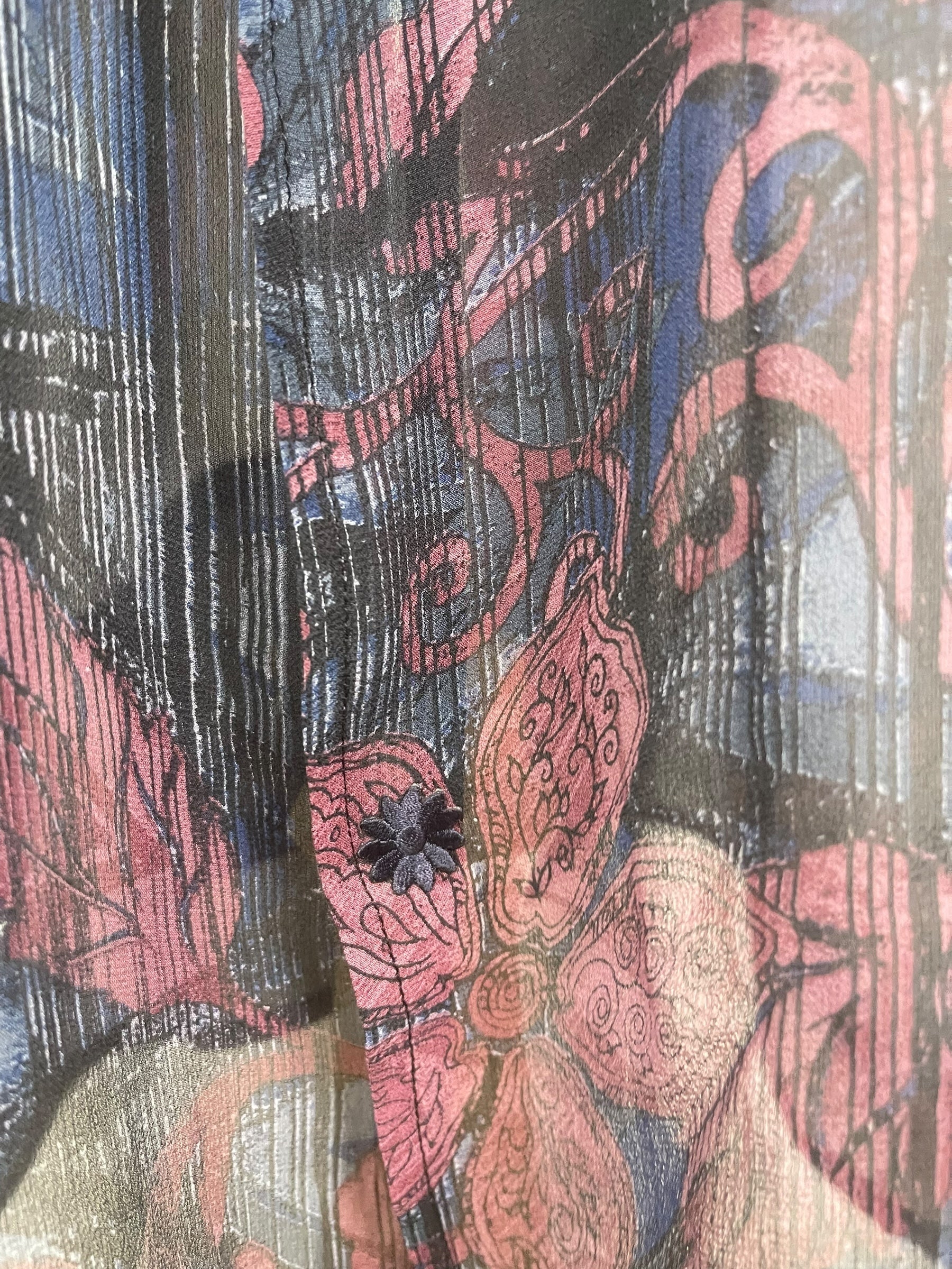 PRG8572 Sheer Avatar Long Pure Silk Kimono Sleeved Duster with Belt