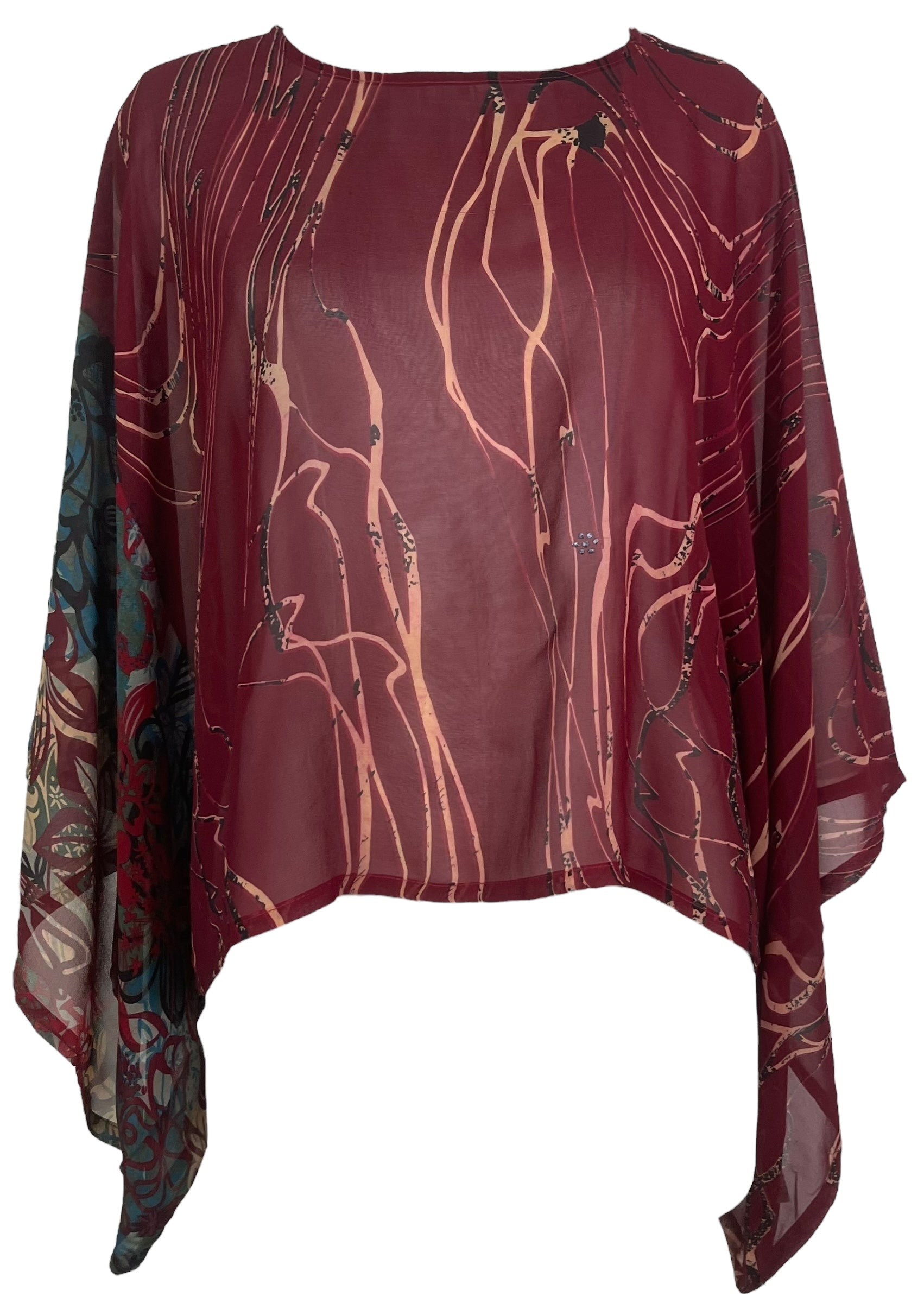PRG8115 Sheer Wabi Sabi Pure Silk Kimono-Sleeved Top