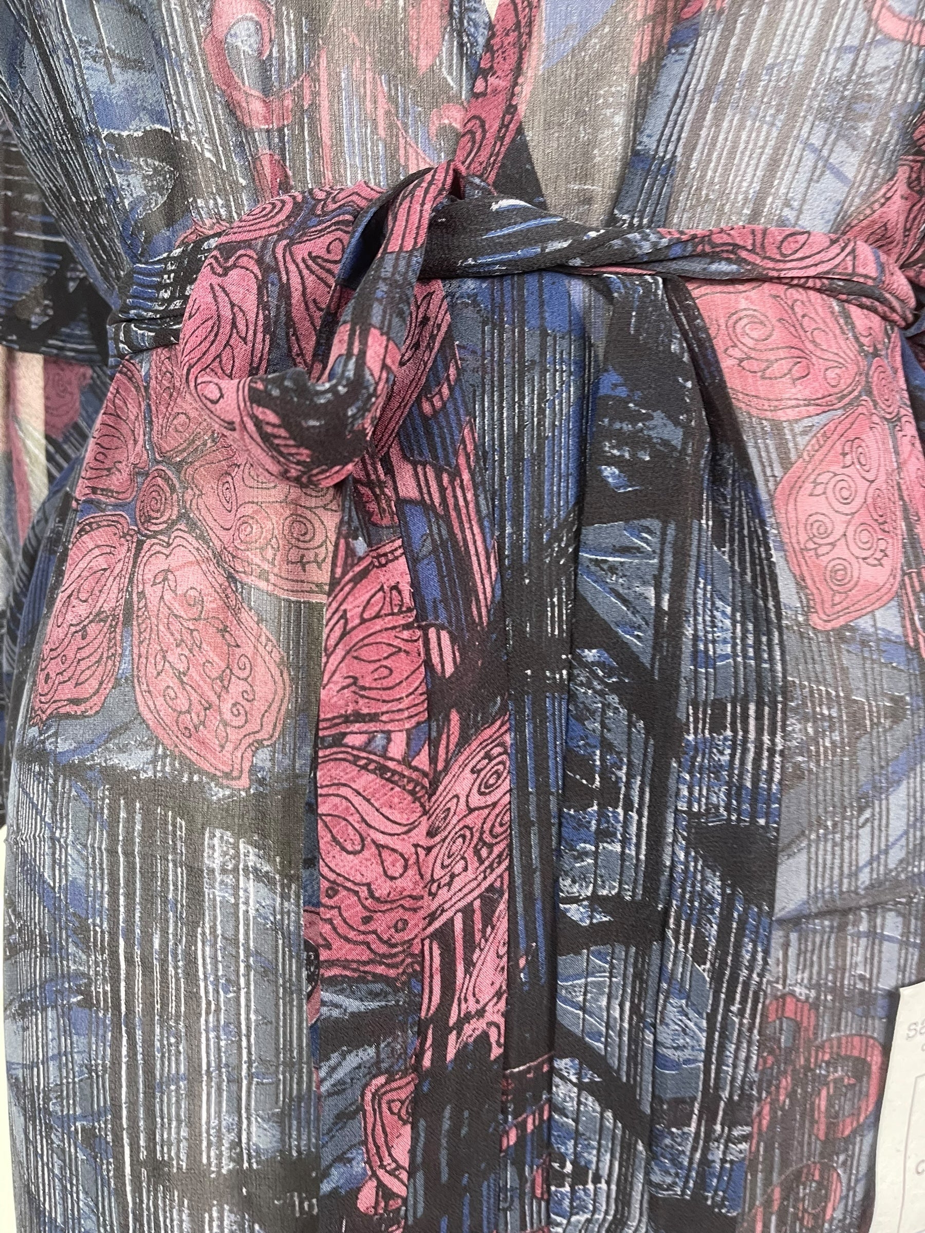 PRG8572 Sheer Avatar Long Pure Silk Kimono Sleeved Duster with Belt