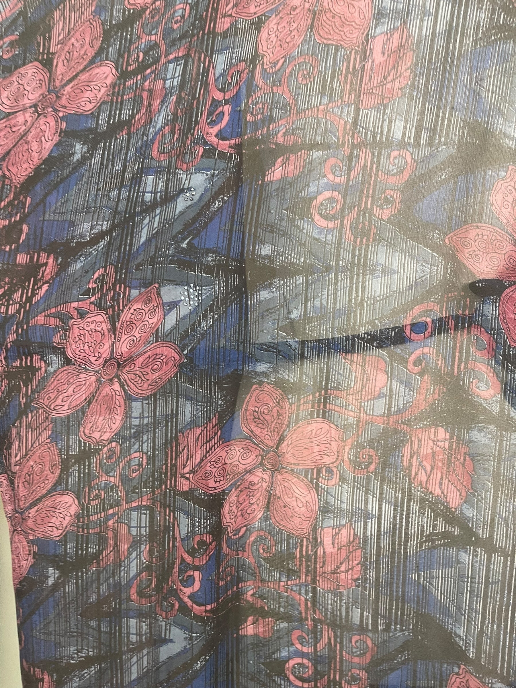 PRG8572 Sheer Avatar Long Pure Silk Kimono Sleeved Duster with Belt