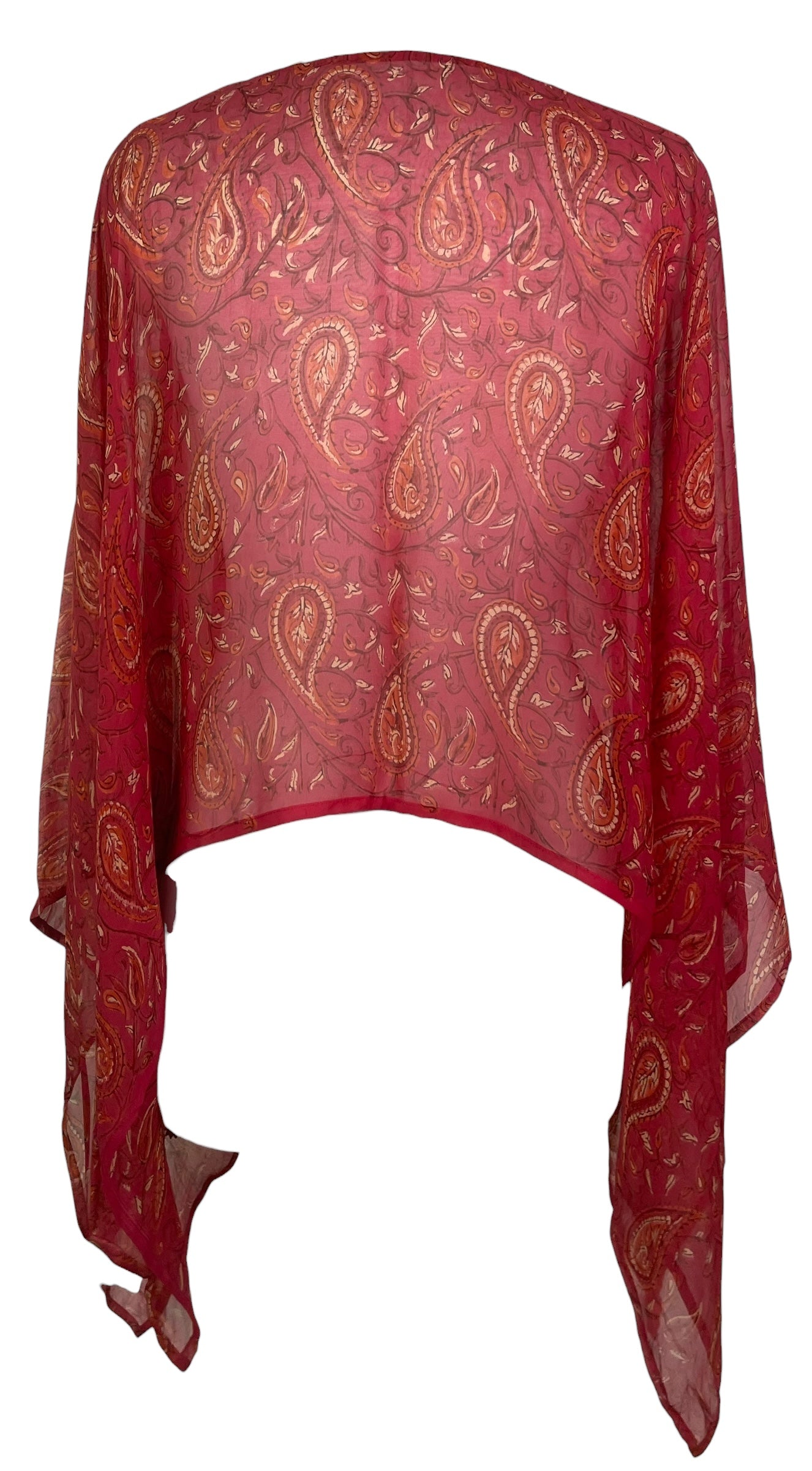 PREVIEW PRG8486 Sheer Avatar Pure Silk Capelet Poncho by FEBRUARY2026 – Handmade ethical Poncho from sariKNOTsari using upcycled silk. Designed in Canada for travel and slow fashion, loved from Toronto to LA to Sydney.