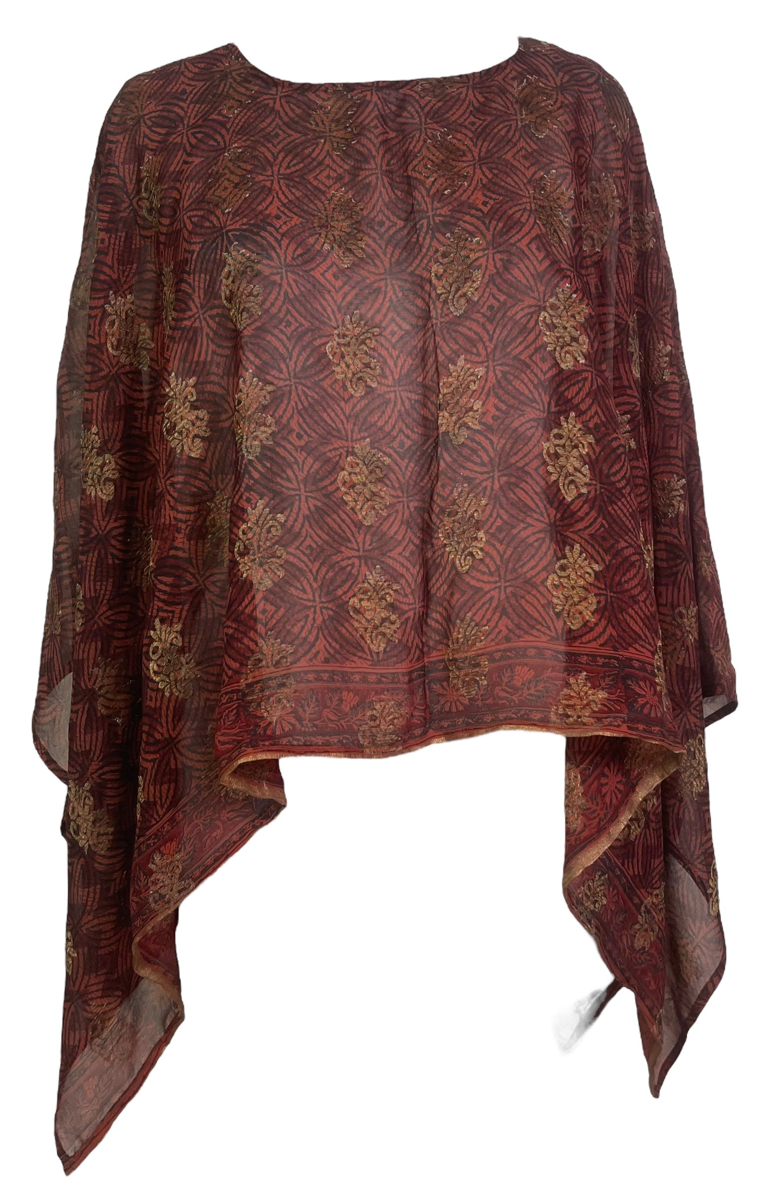 PREVIEW PRG7982 Sheer Avatar Pure Silk Capelet Poncho by DECEMBER2025 – Handmade ethical Poncho from sariKNOTsari using upcycled silk. Designed in Canada for travel and slow fashion, loved from Toronto to LA to Sydney.