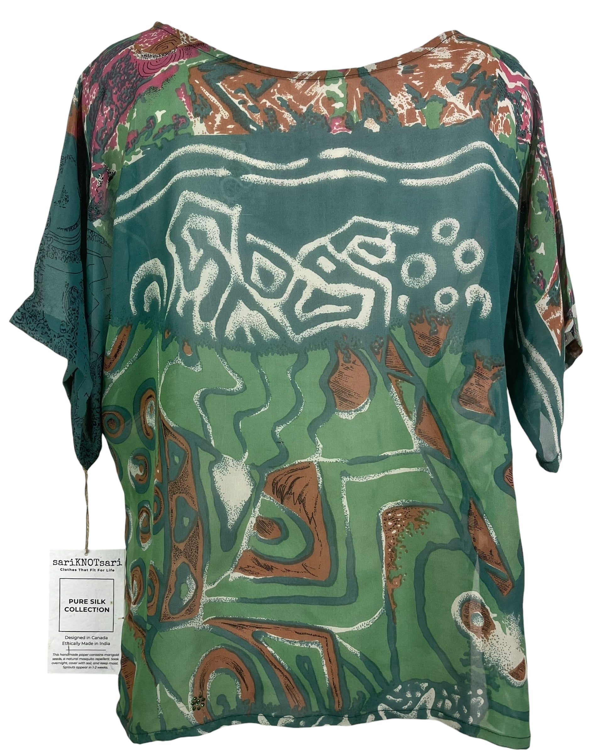 PRG8153 Sheer Avatar Pure Silk Side Slit Top