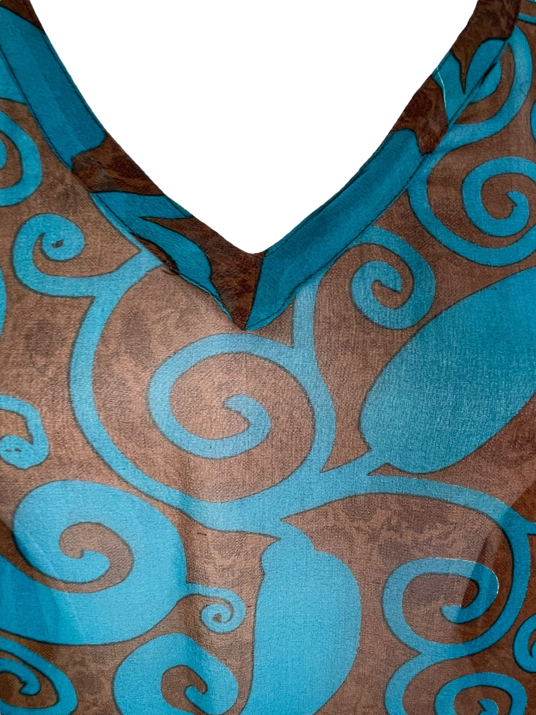 PRG7719 Sheer Wabi Sabi Pure Silk Short Kaftan Tunic with Slits