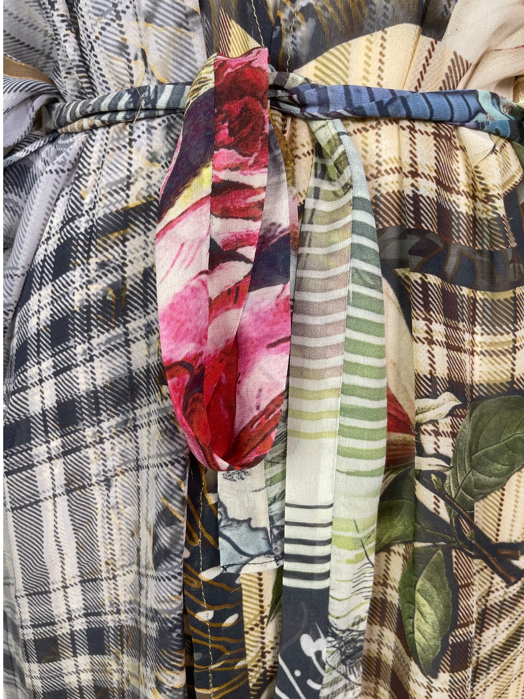 PRG7626 Sheer Avatar Long Pure Silk Kimono Sleeved Duster with Belt