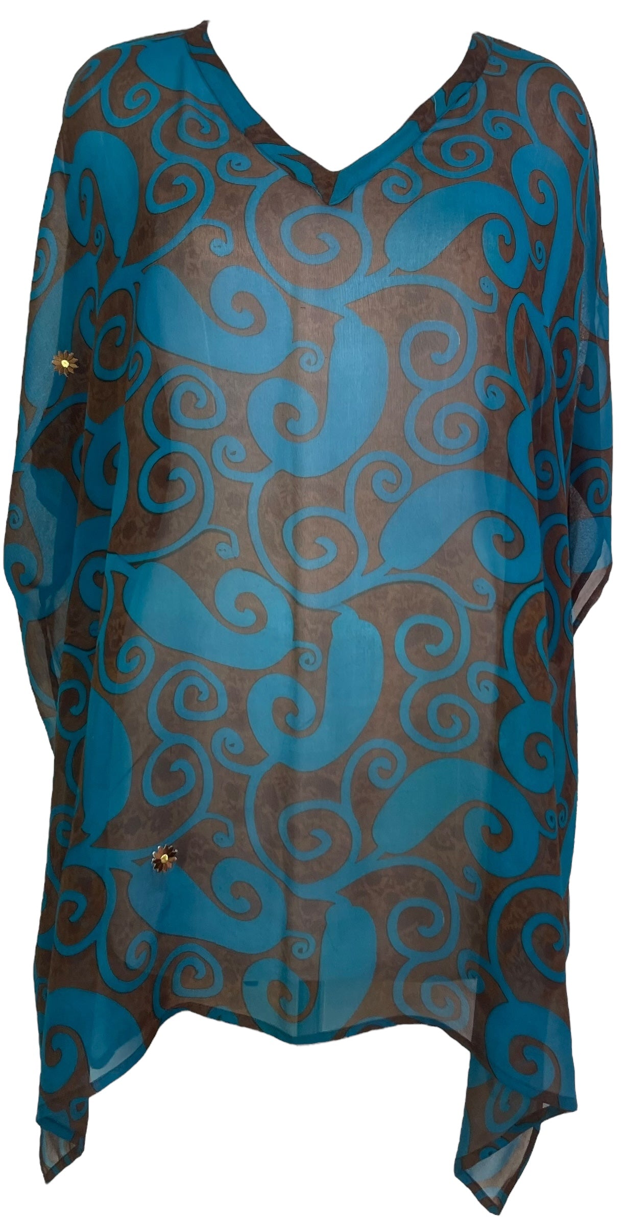 PRG7719 Sheer Wabi Sabi Pure Silk Short Kaftan Tunic with Slits