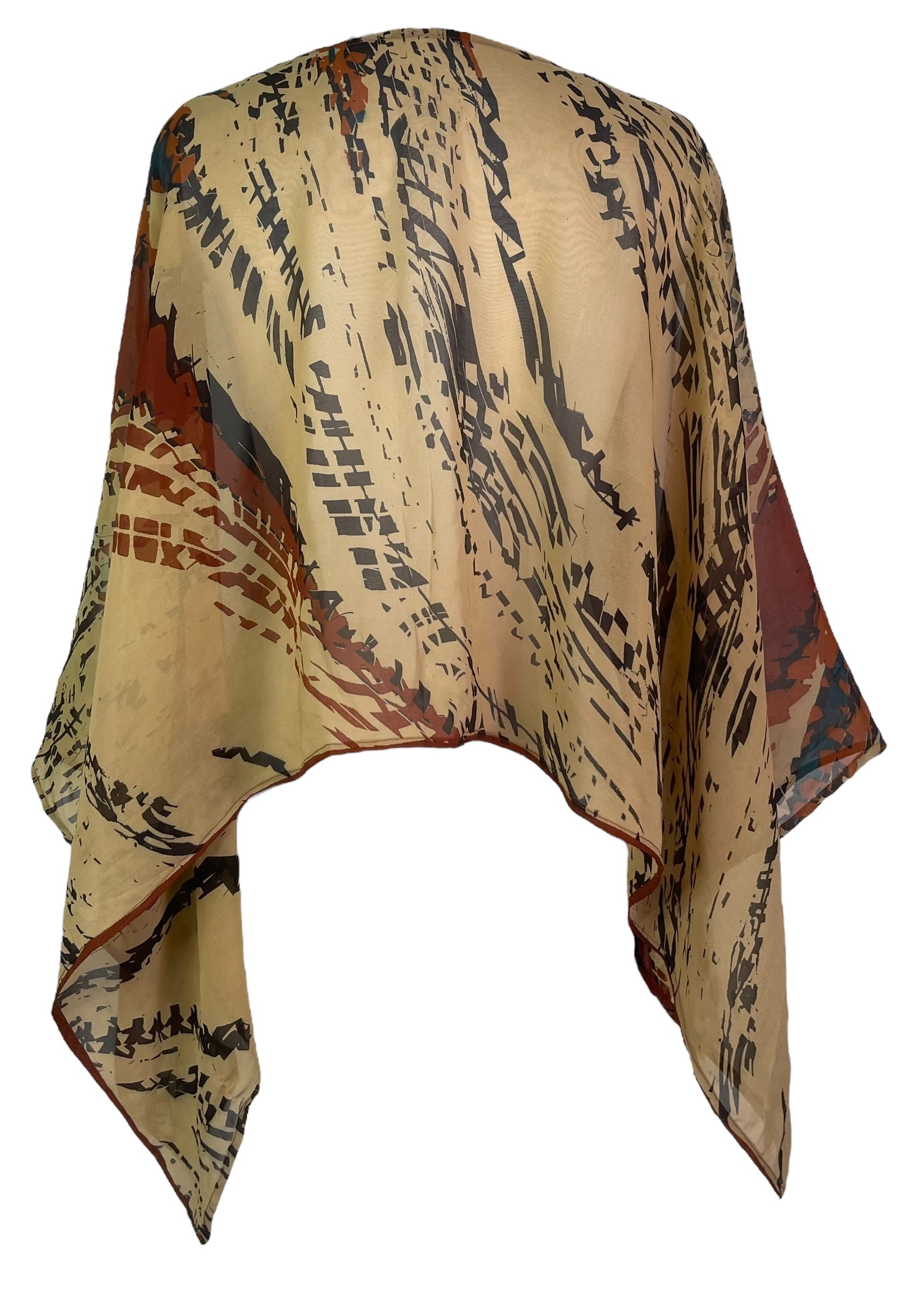 PREVIEW PRG7955 Sheer Pure Silk Wabi Sabi Capelet Poncho by DECEMBER2025 – Handmade ethical Poncho from sariKNOTsari using upcycled silk. Designed in Canada for travel and slow fashion, loved from Toronto to LA to Sydney.