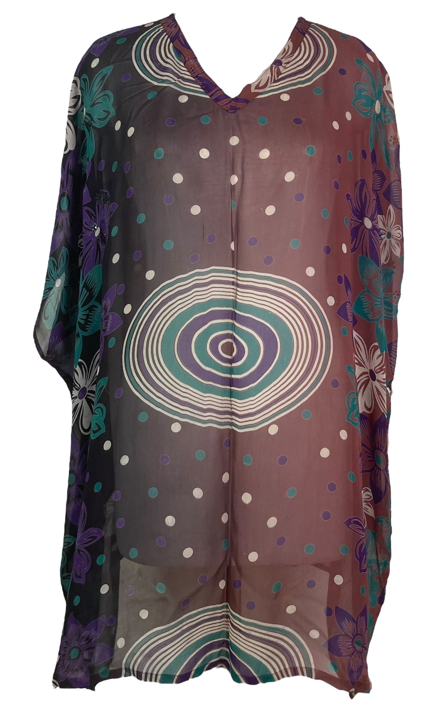 PRG7358 Sheer Wabi Sabi Pure Silk Short Kaftan Tunic Without Slits