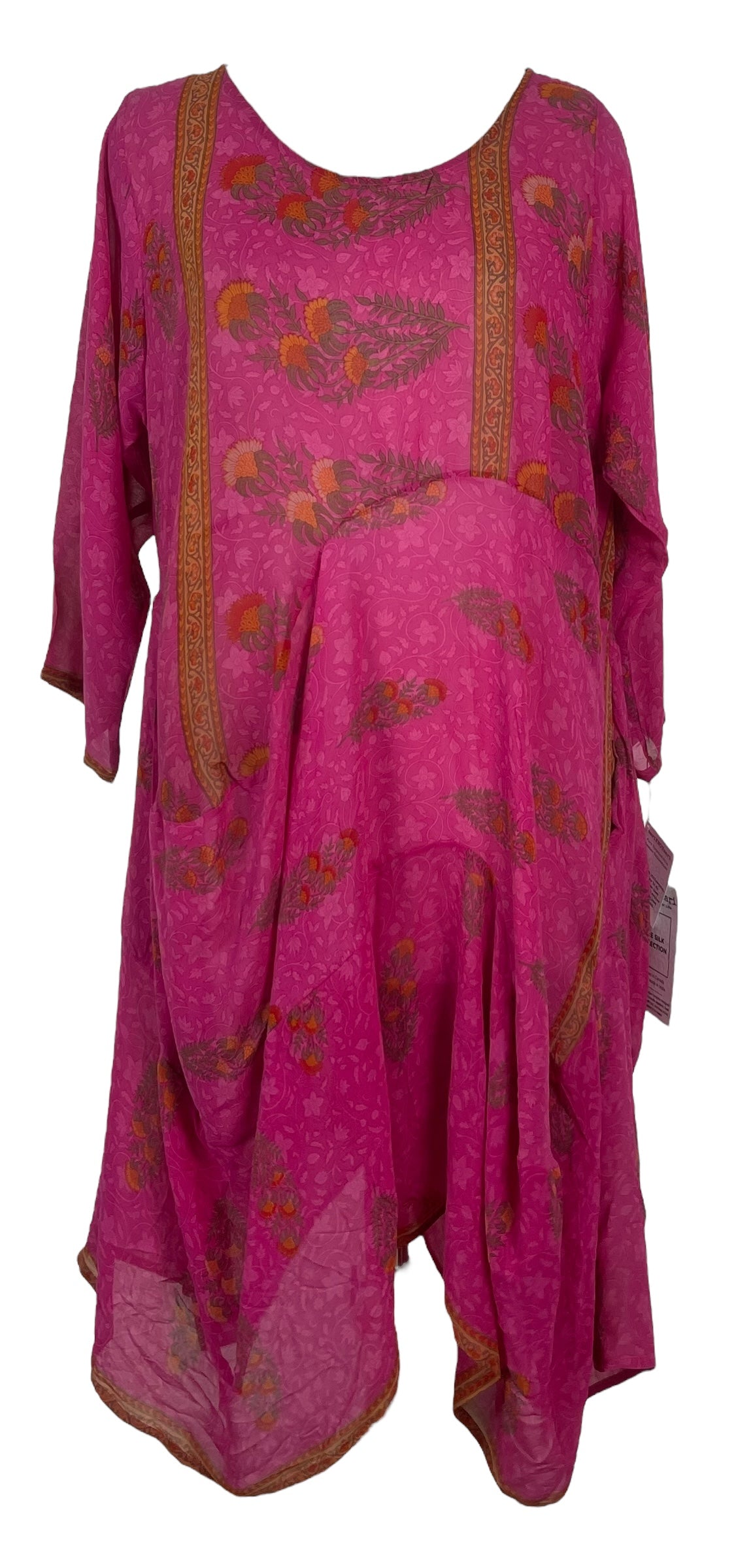 PRG7903 Sheer Avatar Pure Silk Sculptural Long Tunic Dress