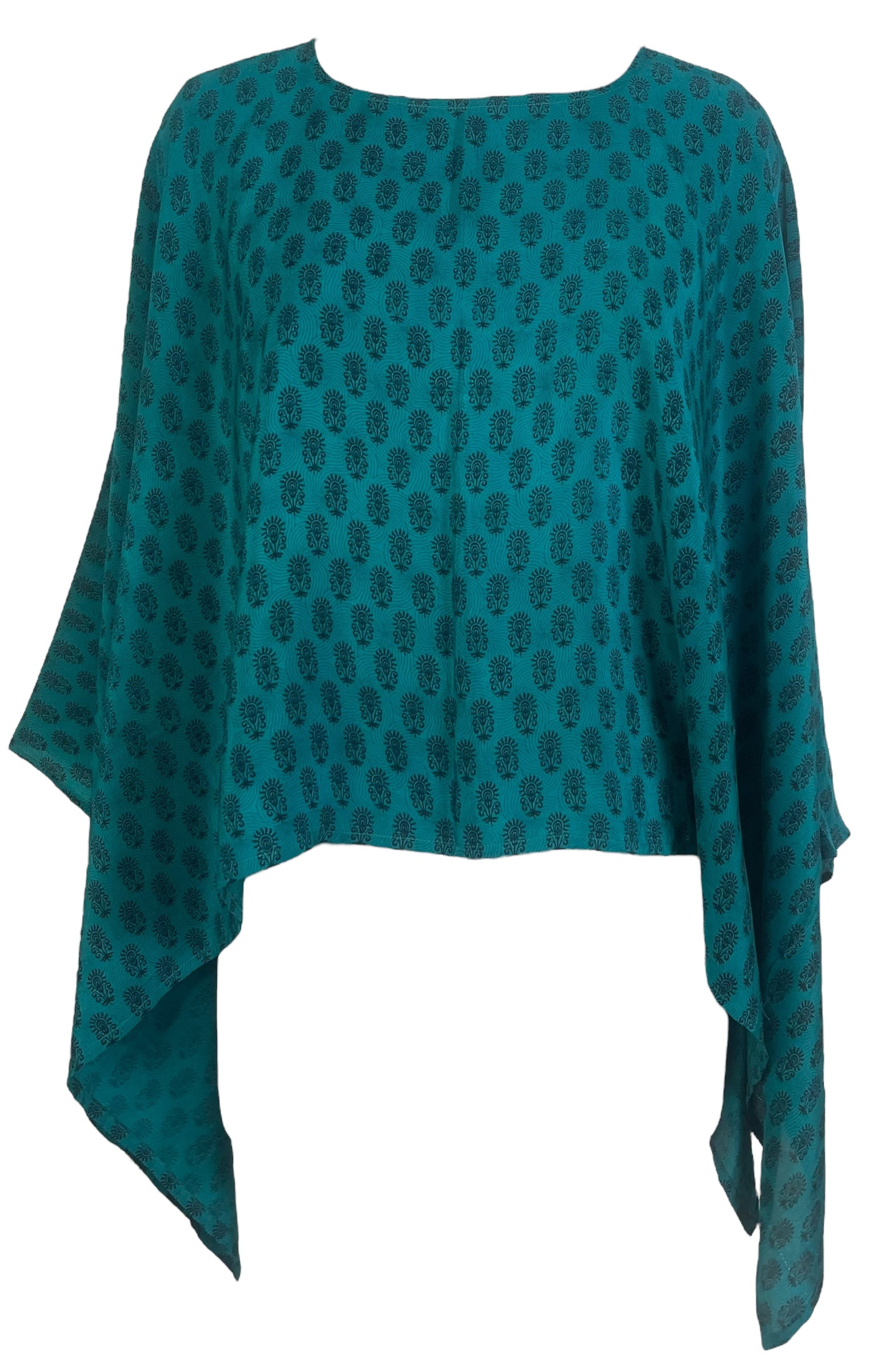 PREVIEW PRC7971  Avatar Pure Silk Capelet Poncho by DECEMBER2025 – Handmade ethical Poncho from sariKNOTsari using upcycled silk. Designed in Canada for travel and slow fashion, loved from Toronto to LA to Sydney.