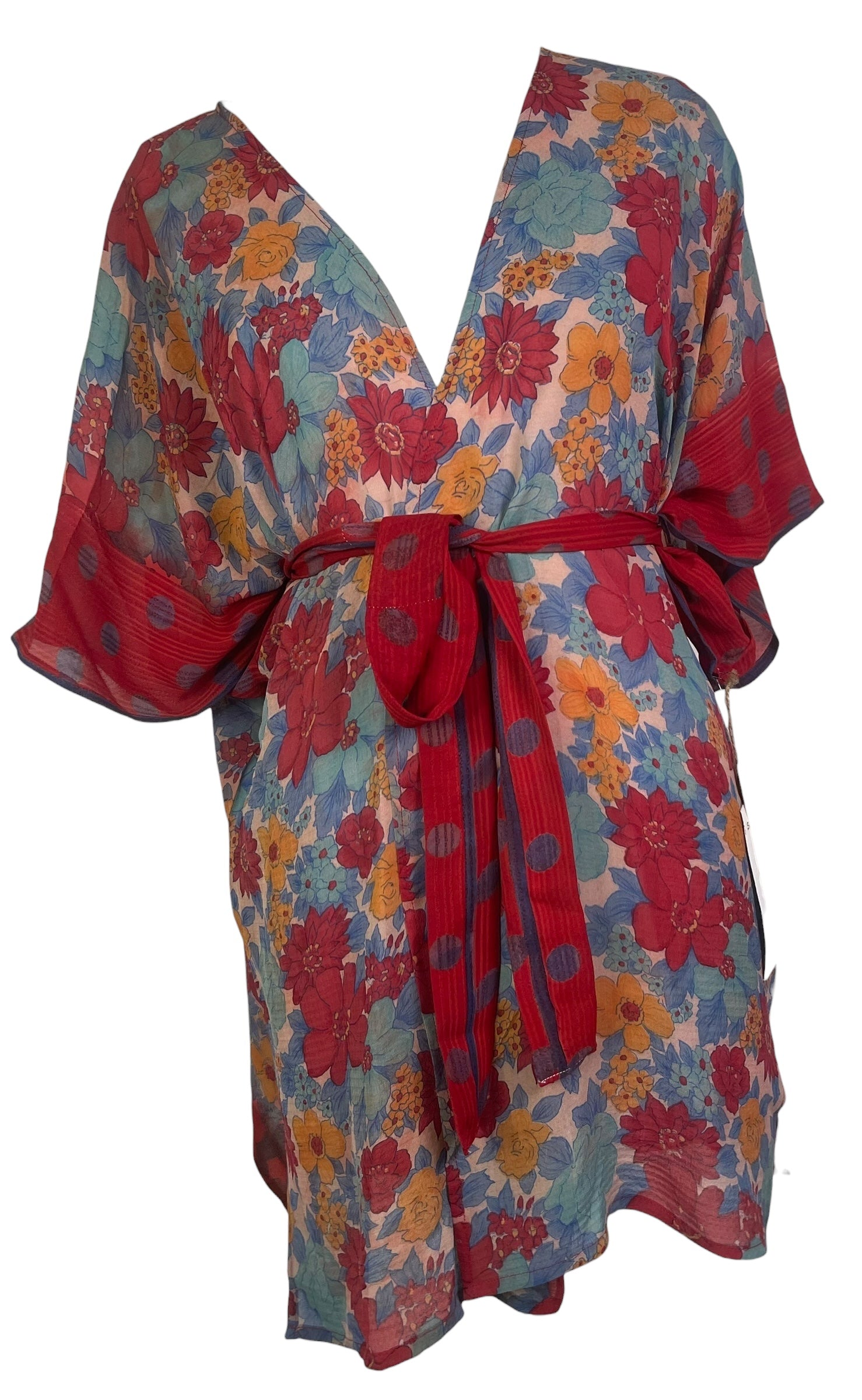 PRG8533 Sheer Wabi Sabi Pure Silk Kimono-Sleeved Jacket with Belt