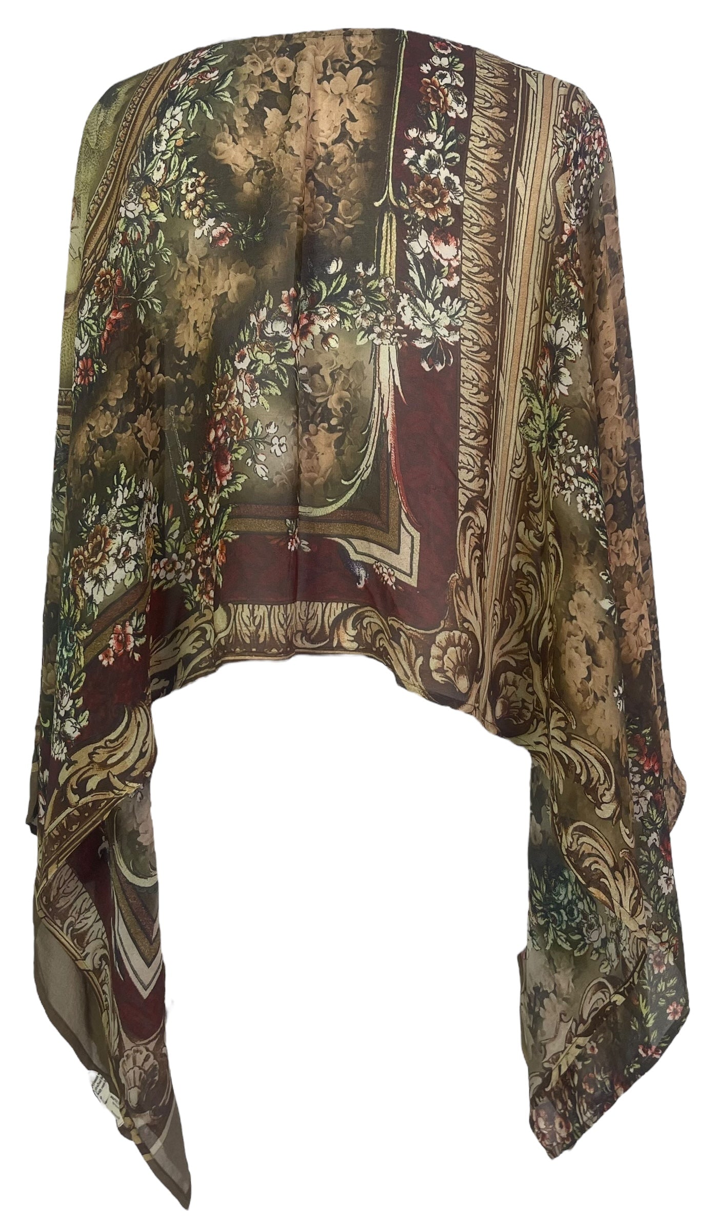 PREVIEW PRG8165 Sheer Avatar Pure Silk Capelet Poncho by DECEMBER2025 – Handmade ethical Poncho from sariKNOTsari using upcycled silk. Designed in Canada for travel and slow fashion, loved from Toronto to LA to Sydney.