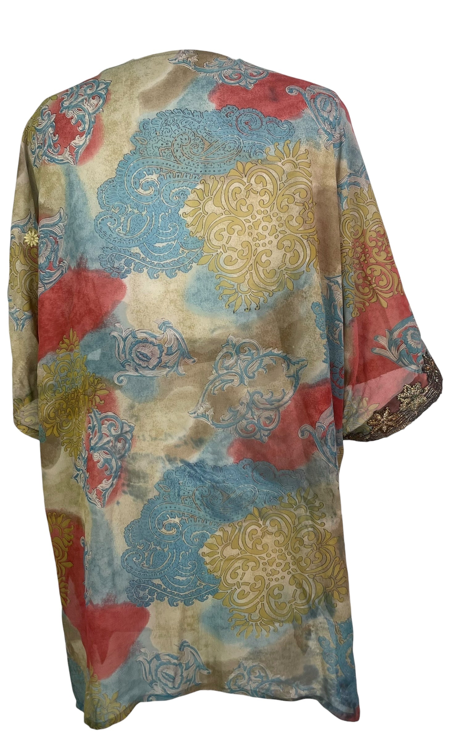 PRG8616 Sheer Wabi Sabi Pure Silk Kimono-Sleeved Jacket with Belt