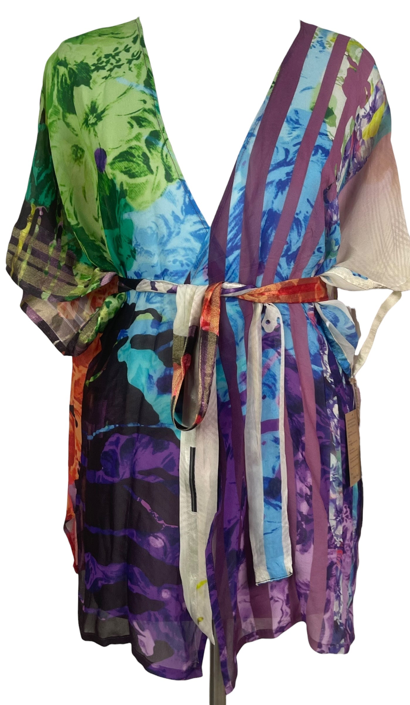 PRG8622 Sheer Wabi Sabi Pure Silk Kimono-Sleeved Jacket with Belt