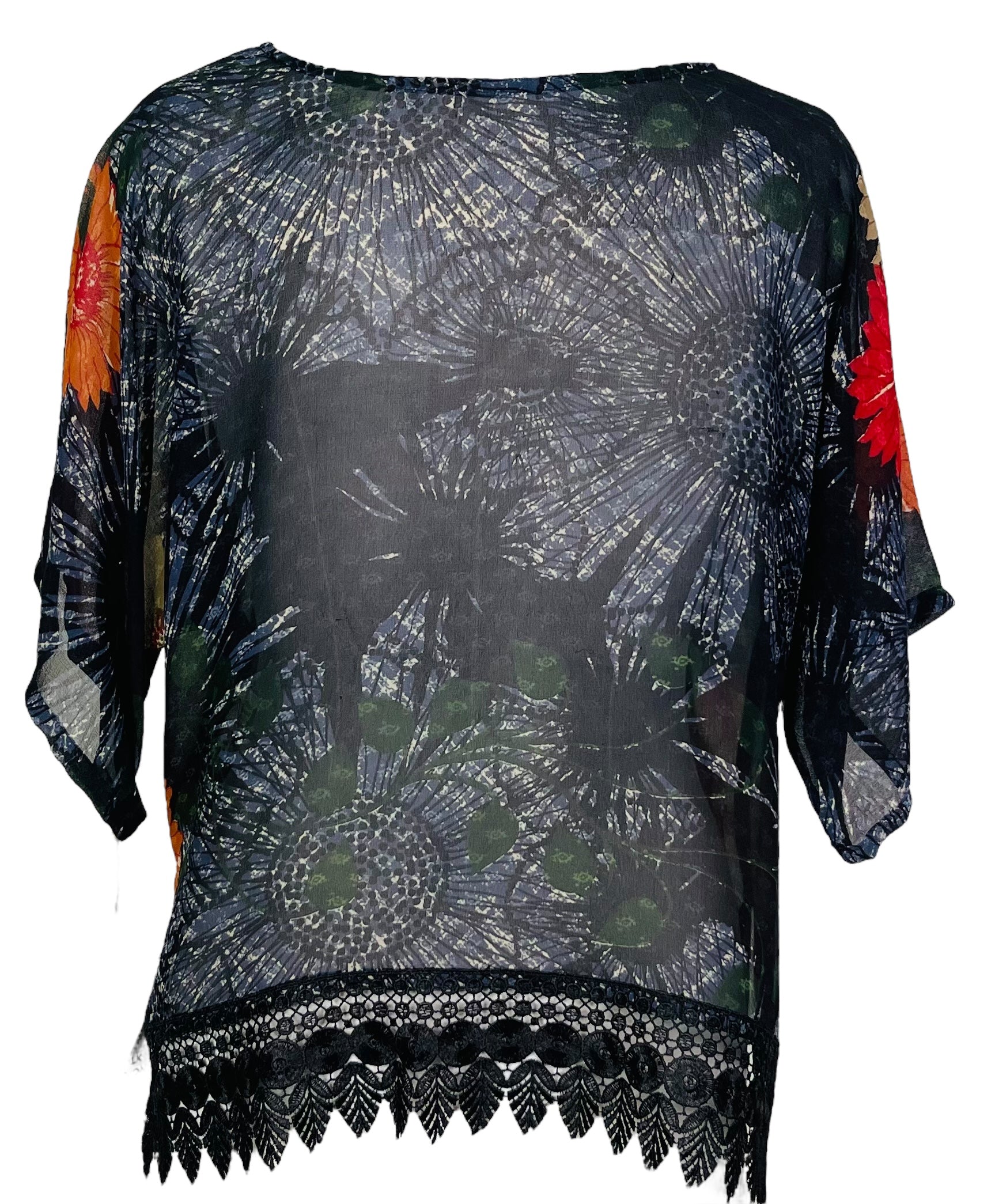 PRG7265 Sheer Wabi Sabi Pure Silk Side Slit Top