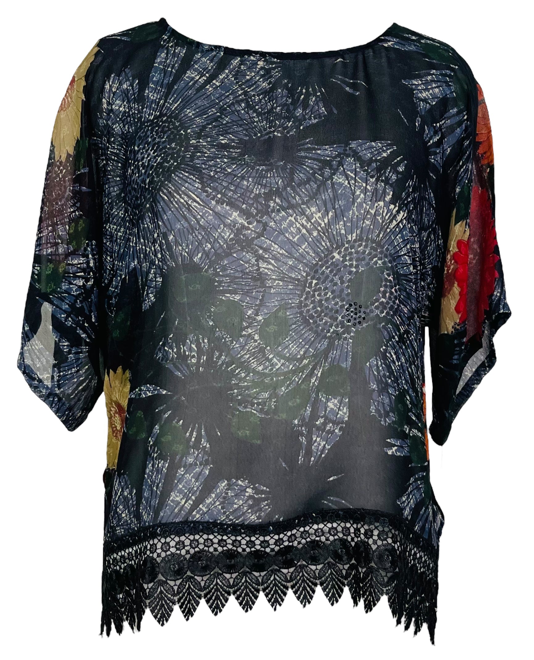 PRG7265 Sheer Wabi Sabi Pure Silk Side Slit Top