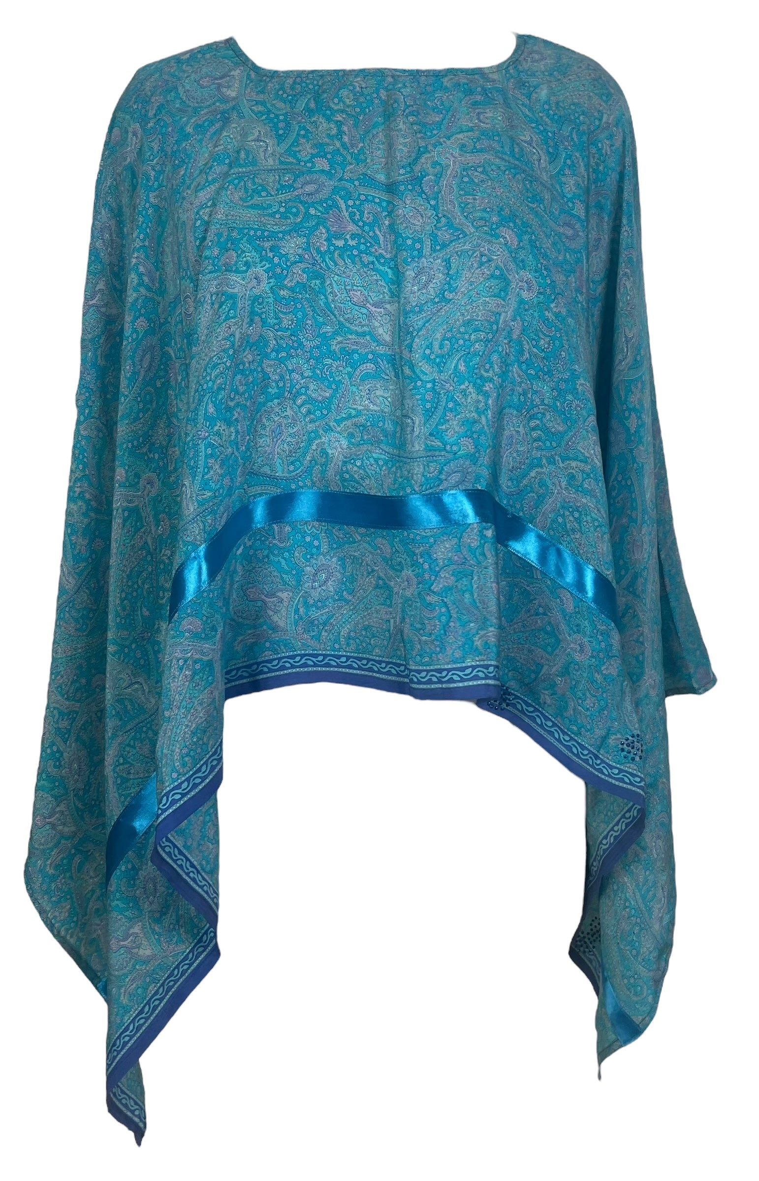 PREVIEW PRC7970 Avatar Pure Silk Capelet Poncho by DECEMBER2025 – Handmade ethical Poncho from sariKNOTsari using upcycled silk. Designed in Canada for travel and slow fashion, loved from Toronto to LA to Sydney.