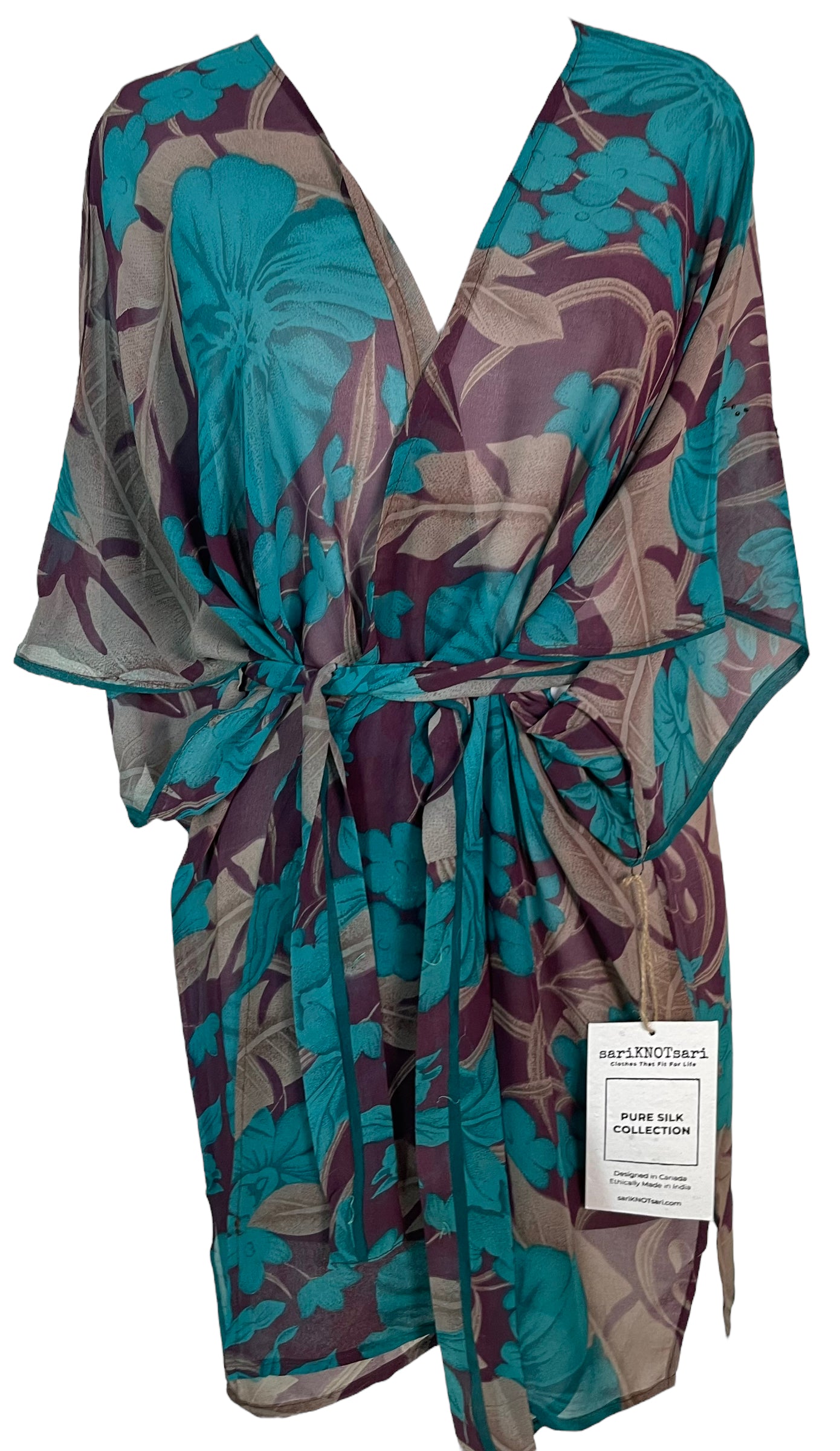 PRG5403 Sheer Wabi Sabi Pure Silk Kimono-Sleeved Jacket with Belt