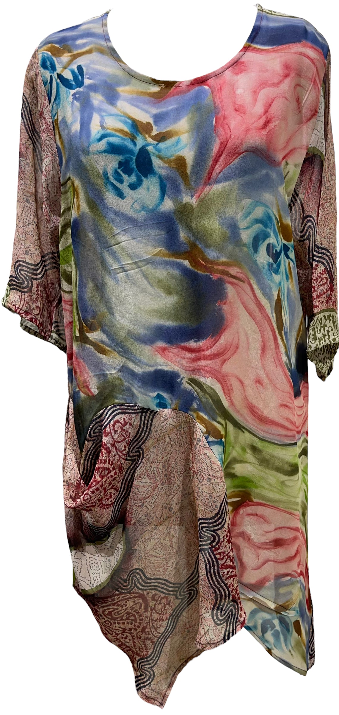 PRG5516 Sheer Avatar Pure Silk Self Pocket Tunic Dress