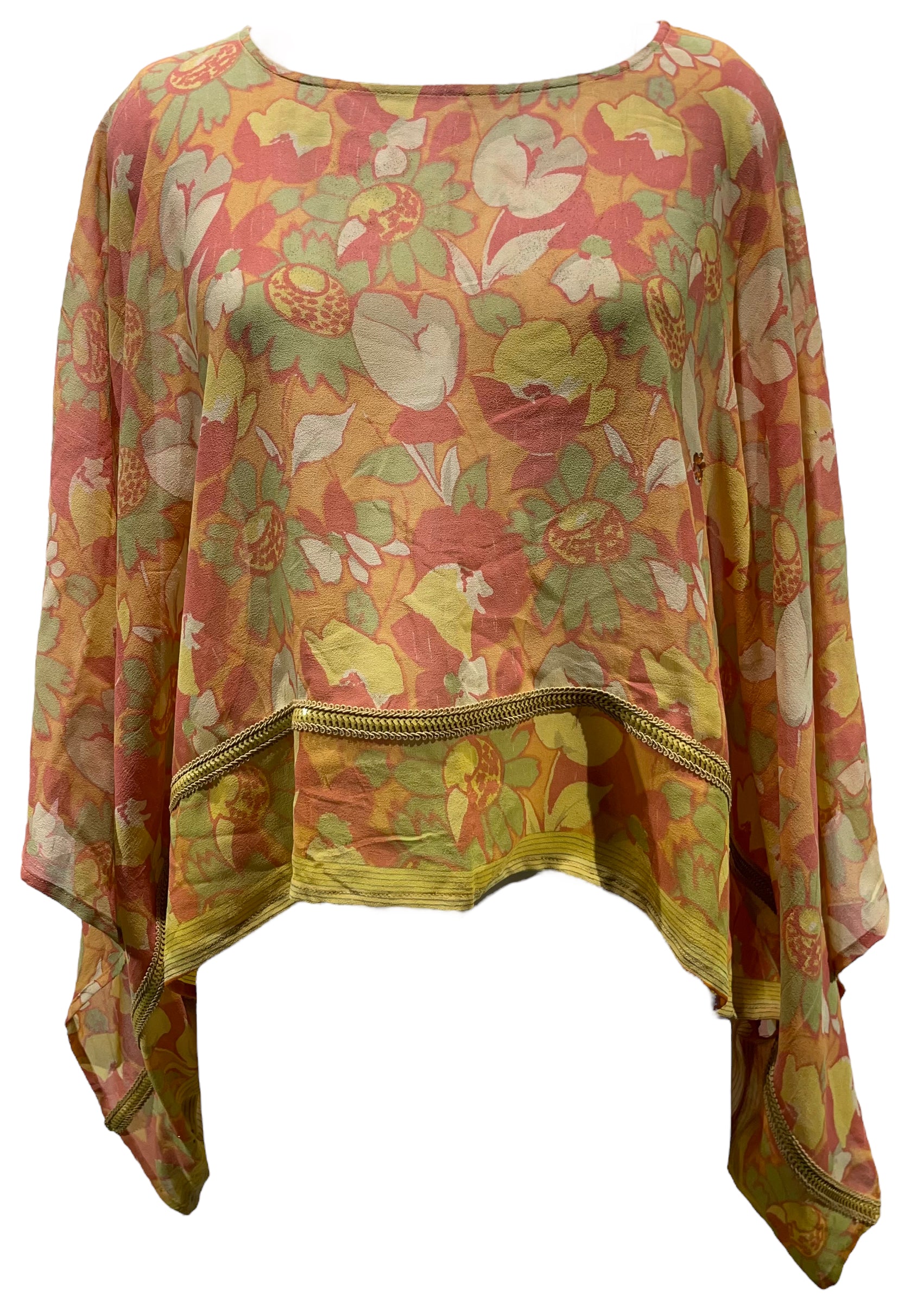 PRG5443 Sheer Wabi Sabi Pure Silk Kimono-Sleeved Top