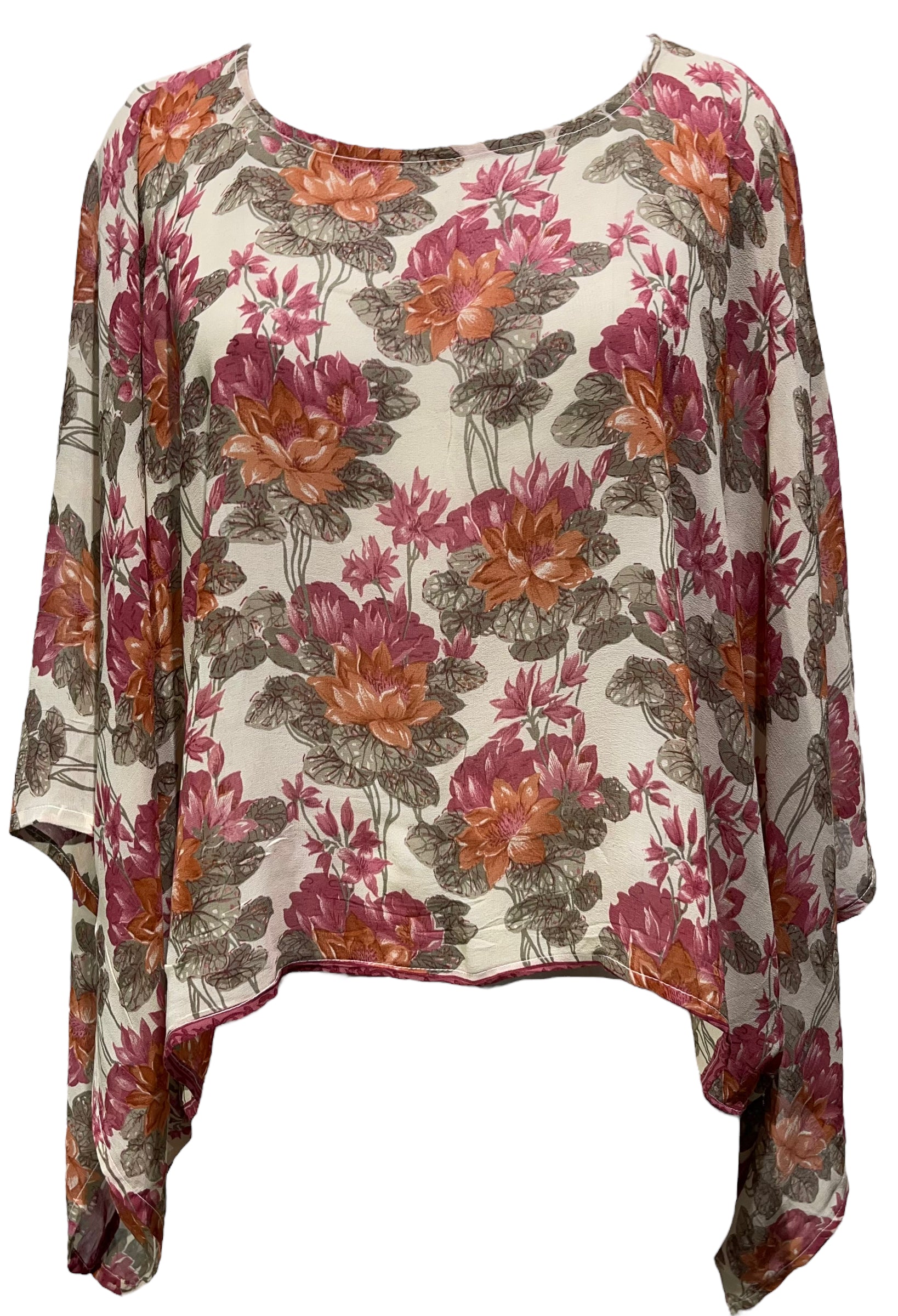 PRG4431 Sheer Avatar Pure Silk Kimono-Sleeved Top