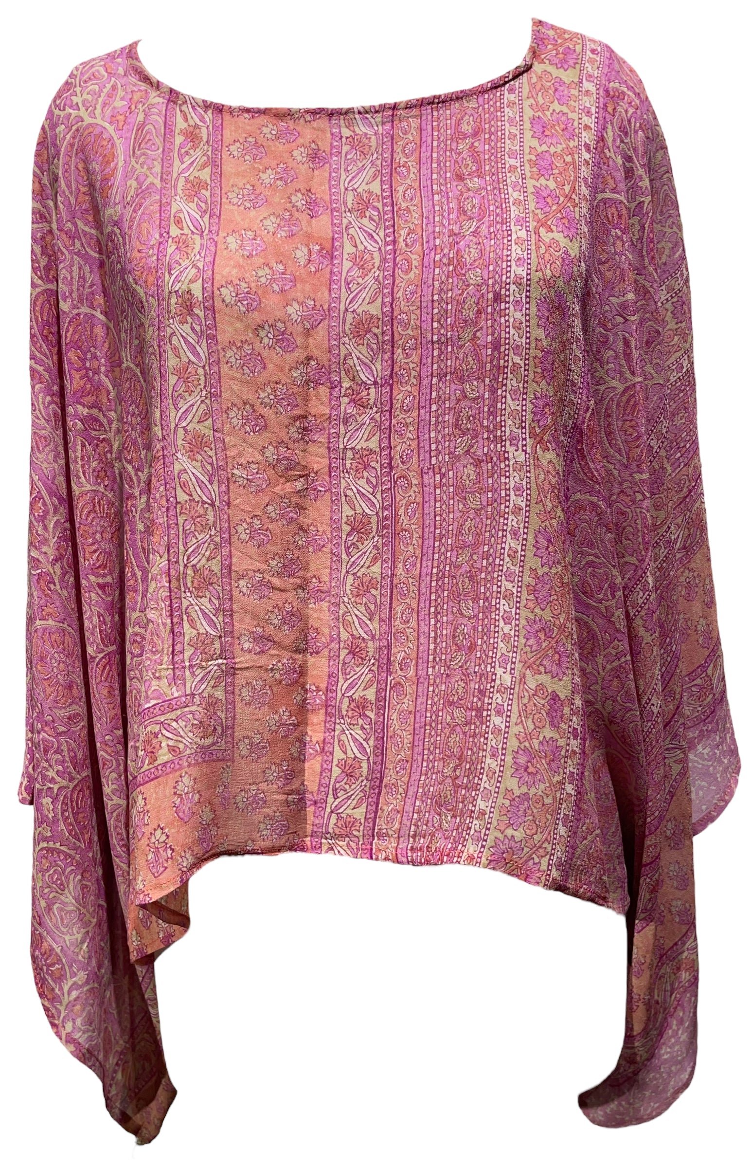 PRG4580 Sheer Avatar Pure Silk Kimono-Sleeved Top