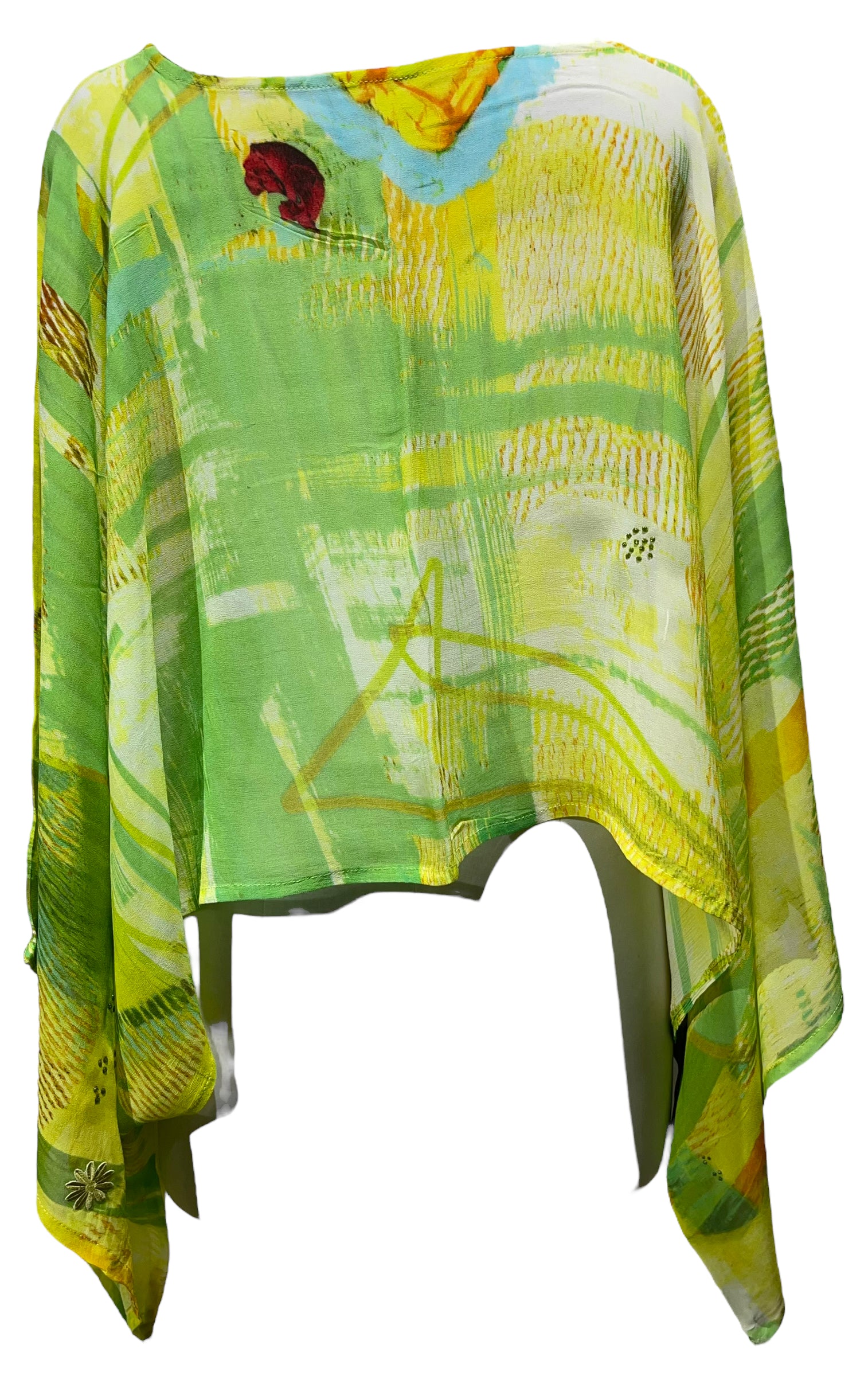 PRG4588 Sheer Avatar Pure Silk Kimono-Sleeved Top