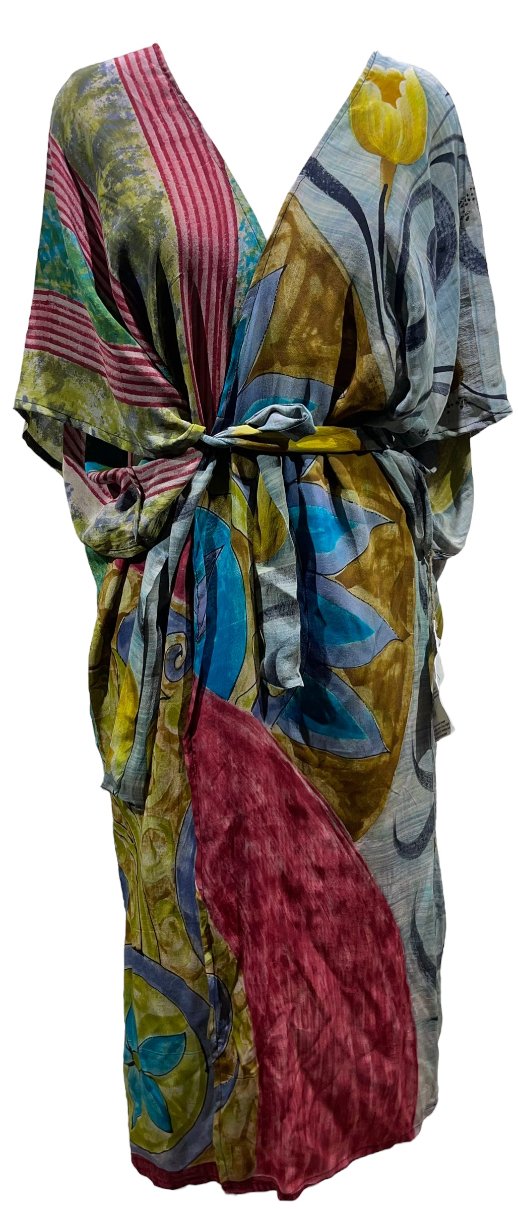 PRC4952  Avatar Long Pure Silk Kimono Sleeved Duster with Belt