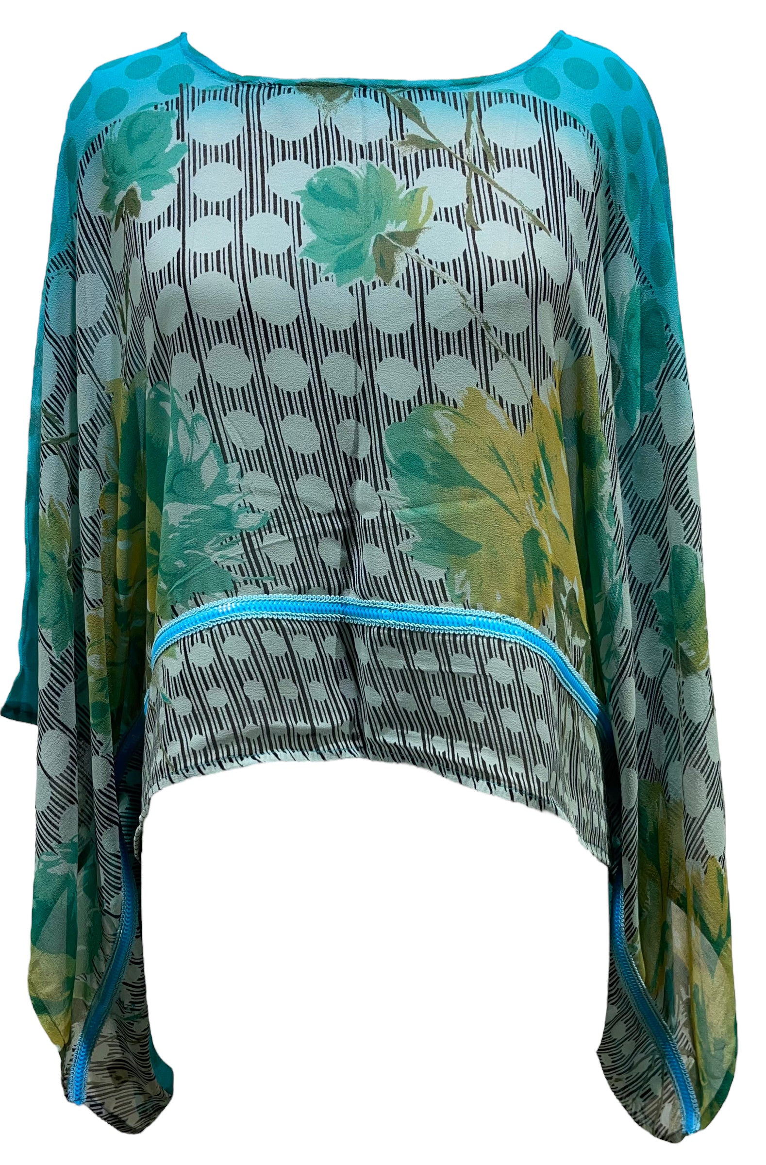 PRG5432  Sheer Avatar Pure Silk Kimono-Sleeved Top