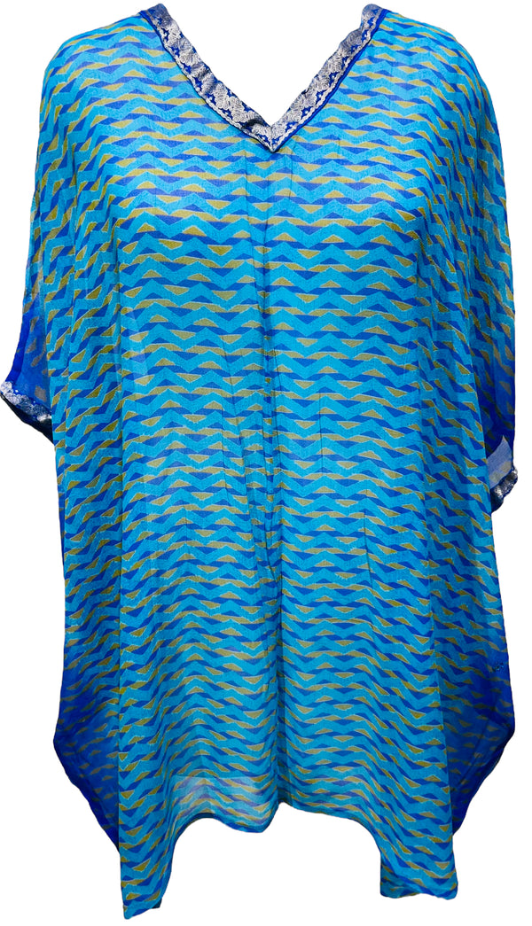 PRG3077 Sheer Avatar Pure Silk Short Kaftan Tunic