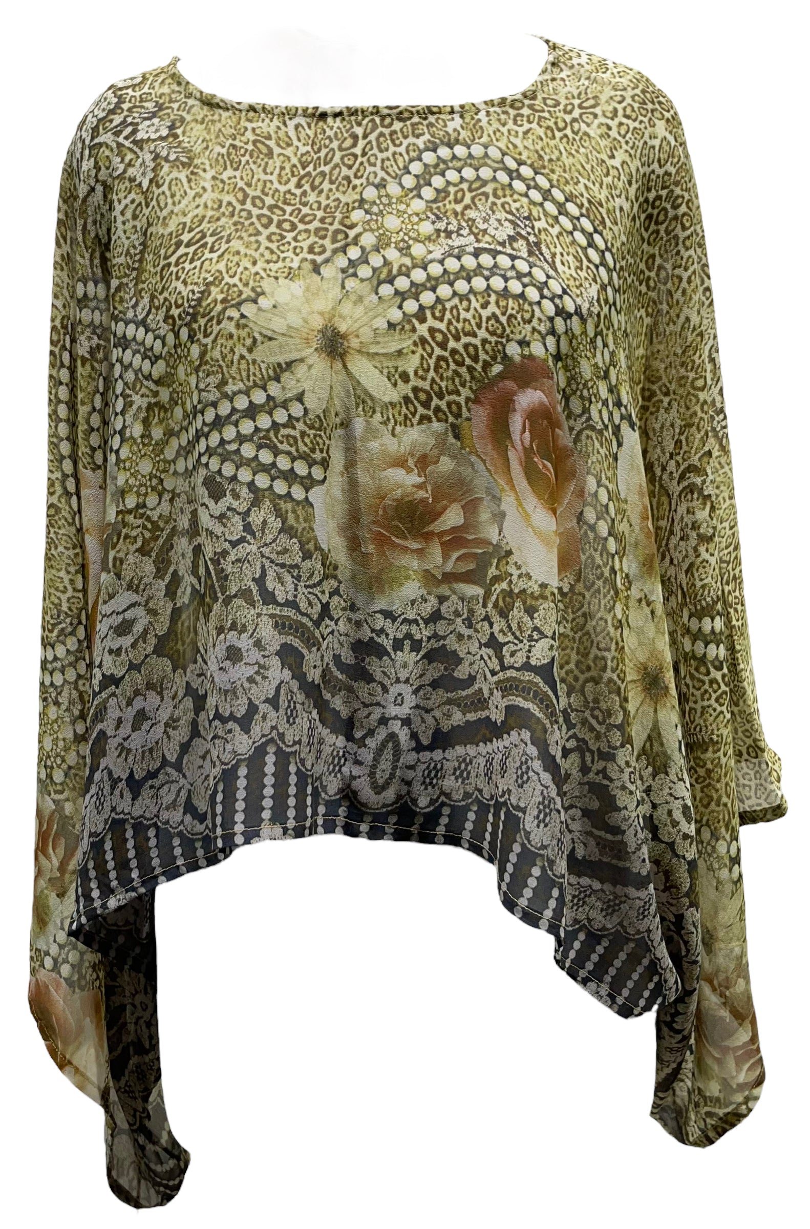 PRG4943 Sheer Avatar Pure Silk Kimono-Sleeved Top